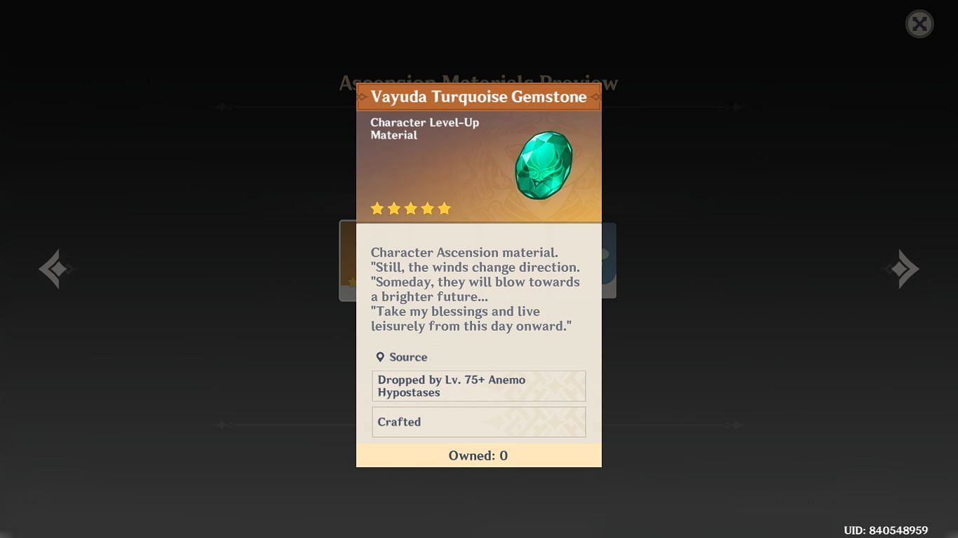 Vayuda Turquoise Gemstone (Image via HoYoverse)