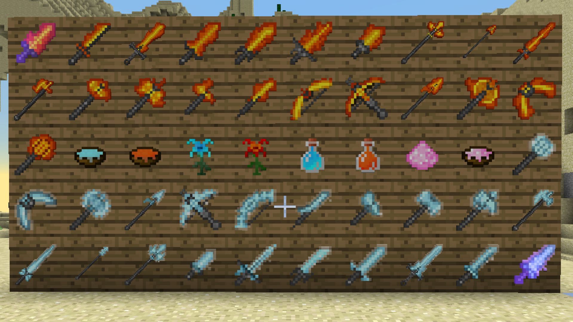 This texture pack mainly changes all the tools and weapons in Minecraft (Image via CurseForge)