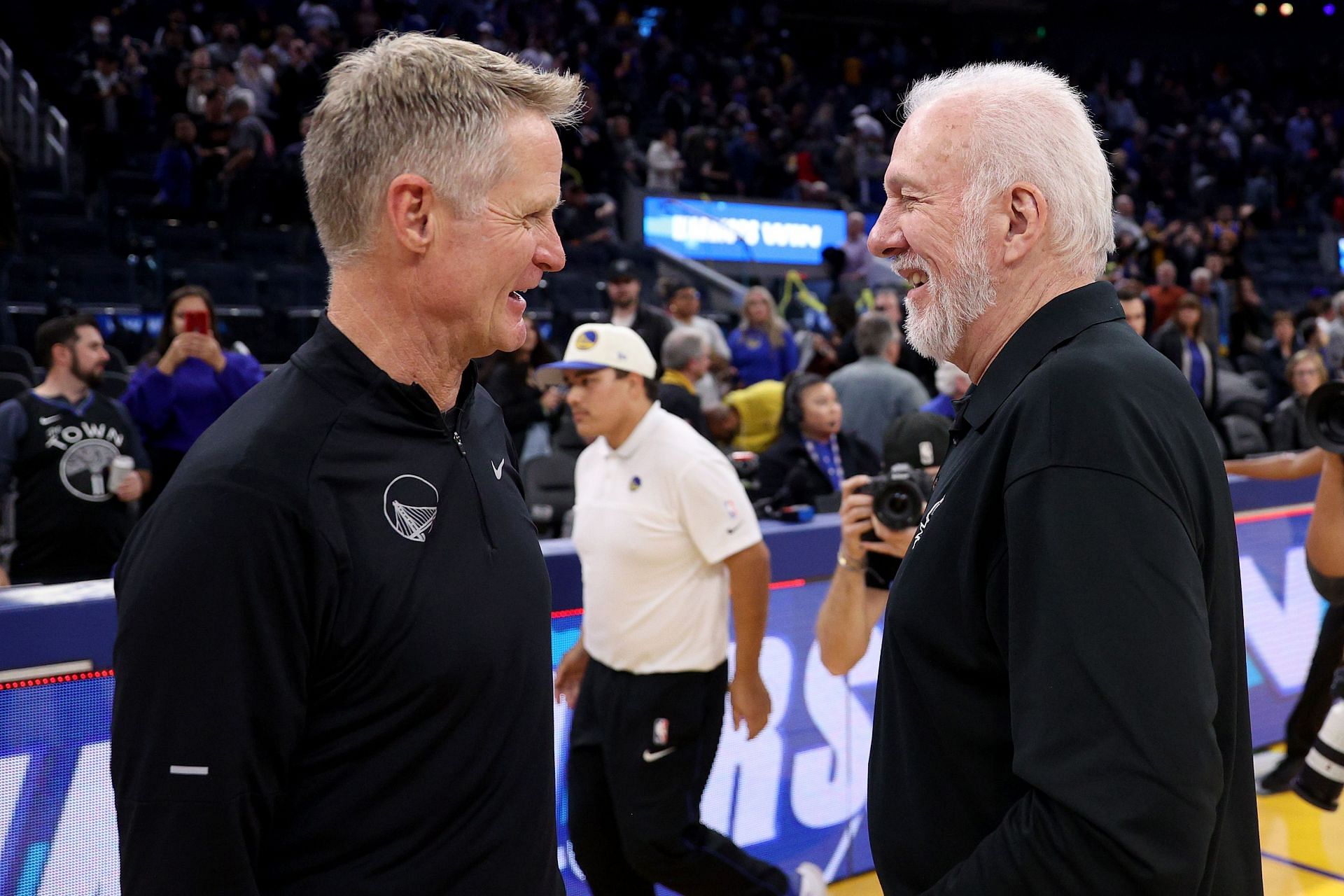 Golden State Warriors coach Steve Kerr and San Antonio Spurs coach Gregg Popovich