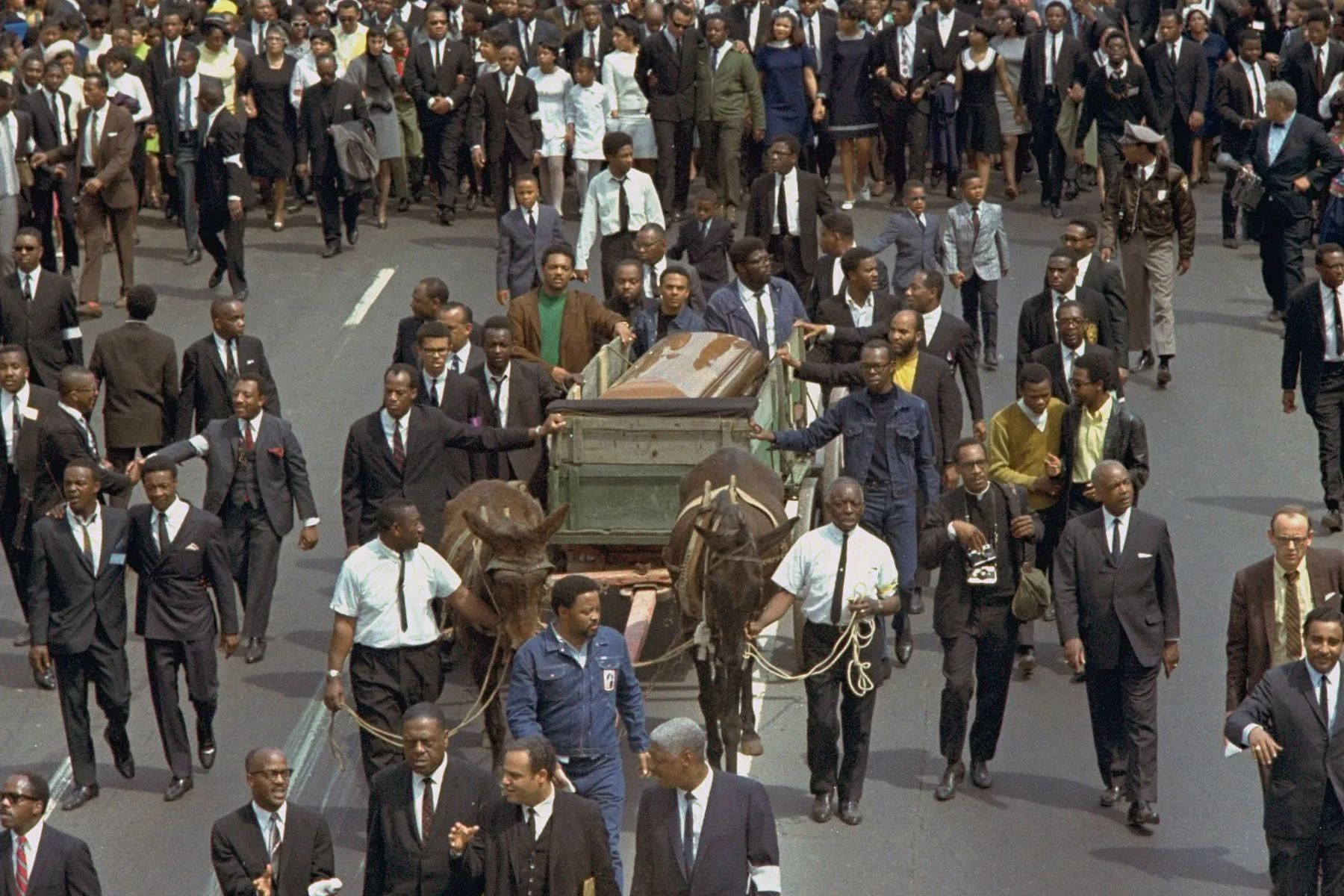 Dr. King&#039;s funeral procession in Atlanta on April 9, 1968. (Image via Britannica)