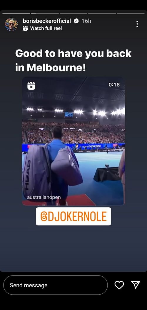 Boris Becker's Instagram story on Tuesday