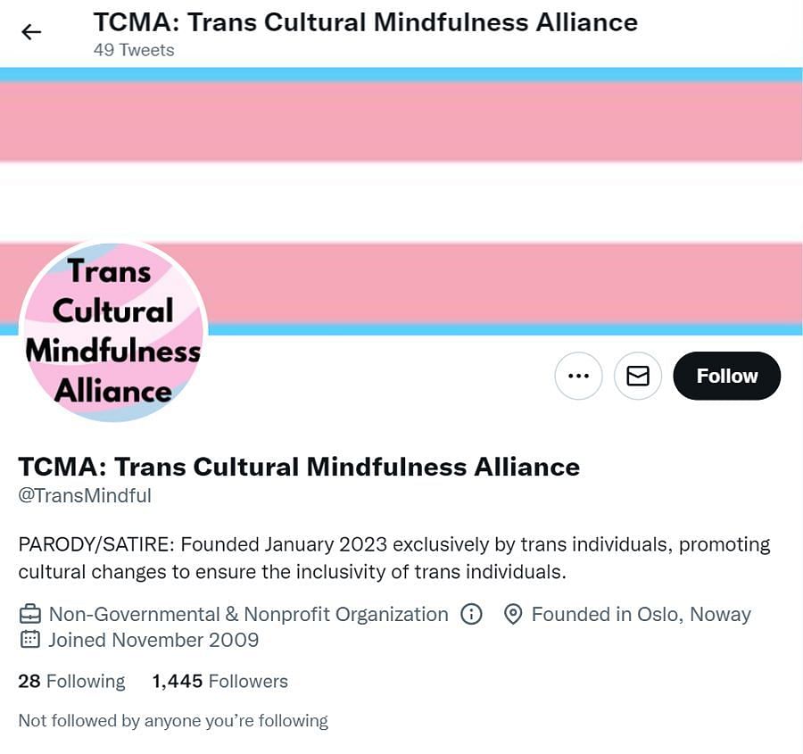 Twitter Profile for TCMA (Image via Twitter/ @TransMindful)