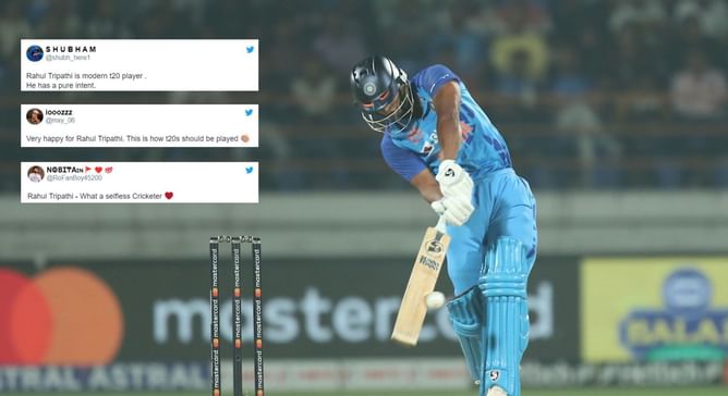 "This is how t20s should be played" - Fans hail Rahul Tripathi for 35 off 16 balls in IND vs SL 3rd T20I