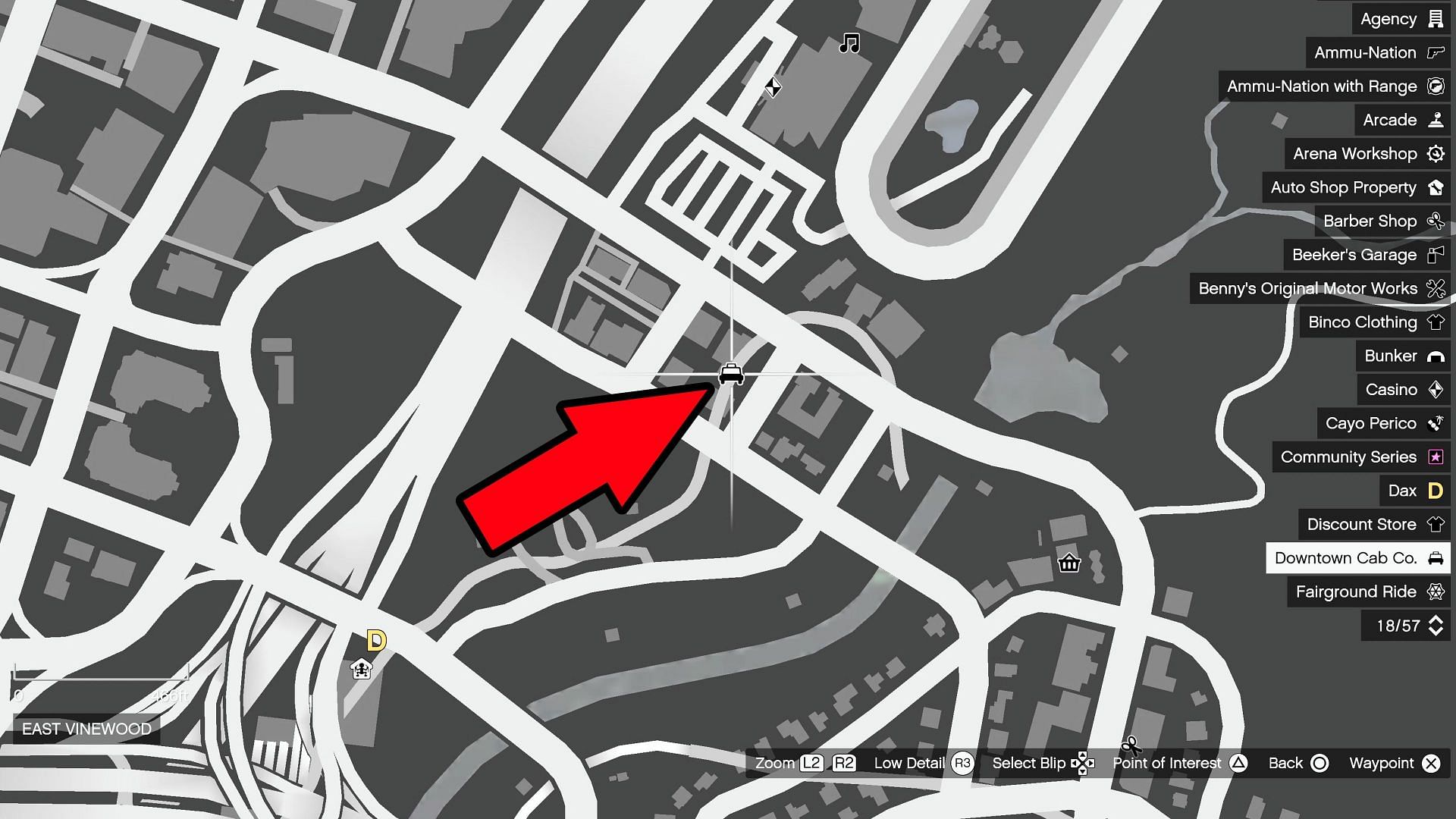 This is where Downtown Cab Co. is located (Image via Rockstar Games)