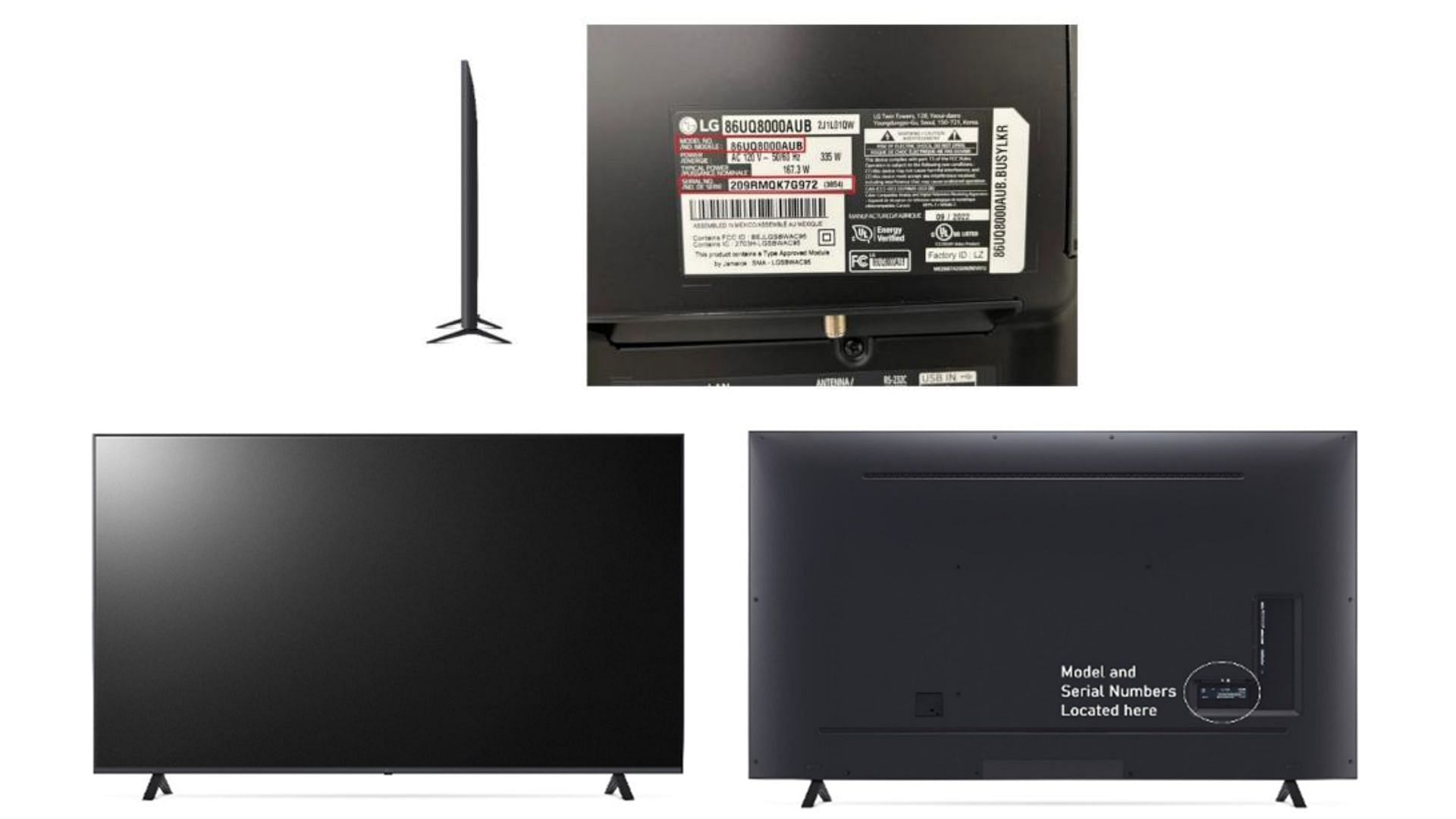 the recalled 86-inch free-standing televisions and stands have the affected model and serial number printed on the label on the back of the LG Electronics TVs (Image via CPSC)
