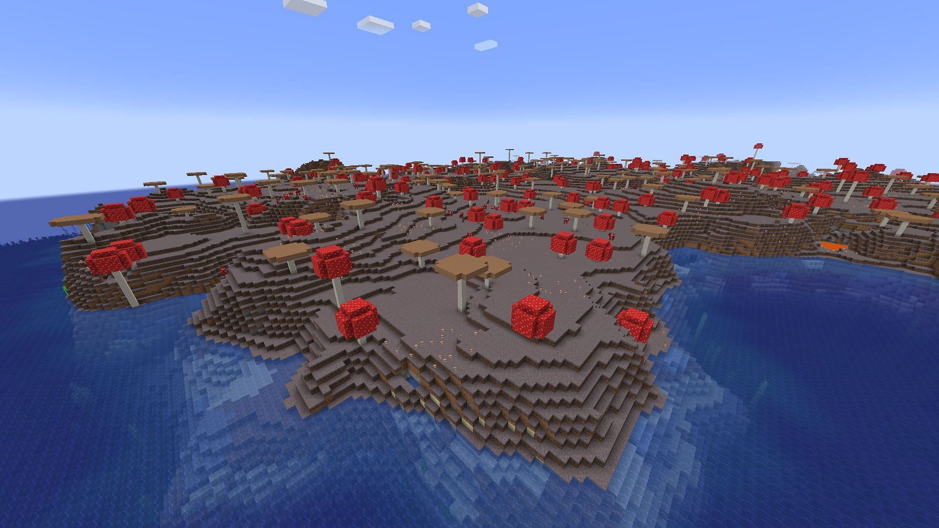 No hostile mob spawns in Mushroom fields in Minecraft, though no trees generate on it either (Image via Mojang)