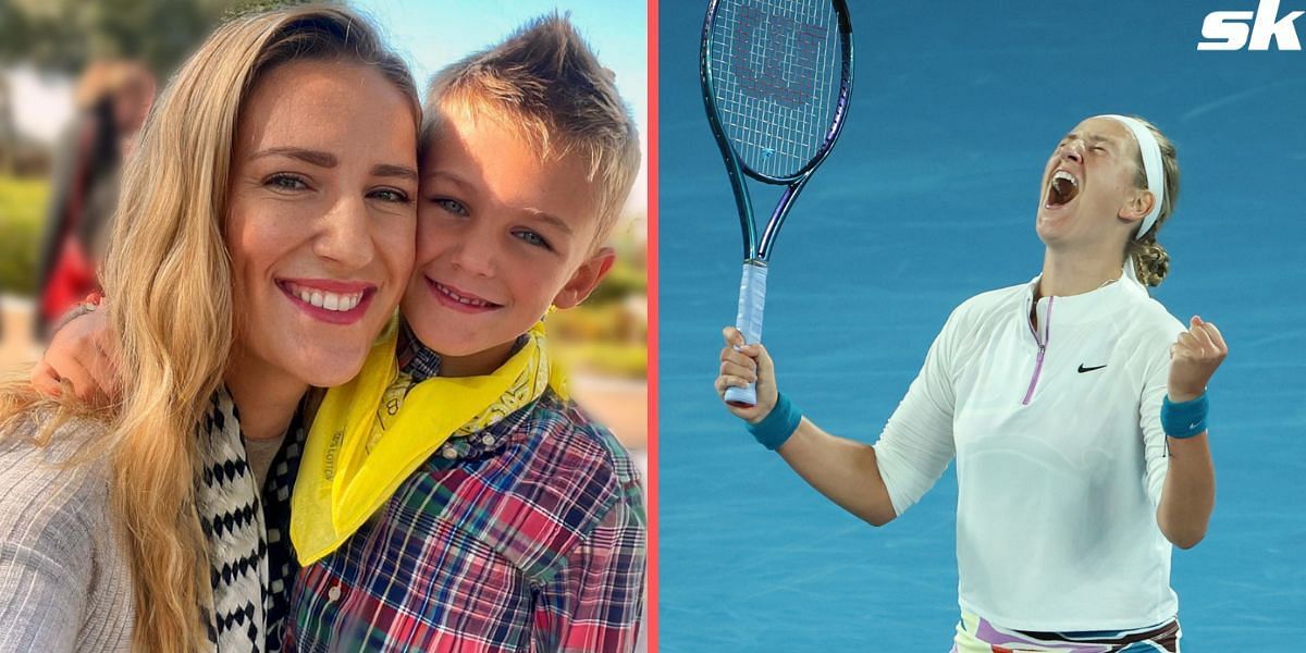 Victoria Azarenka plays tennis with son Leo