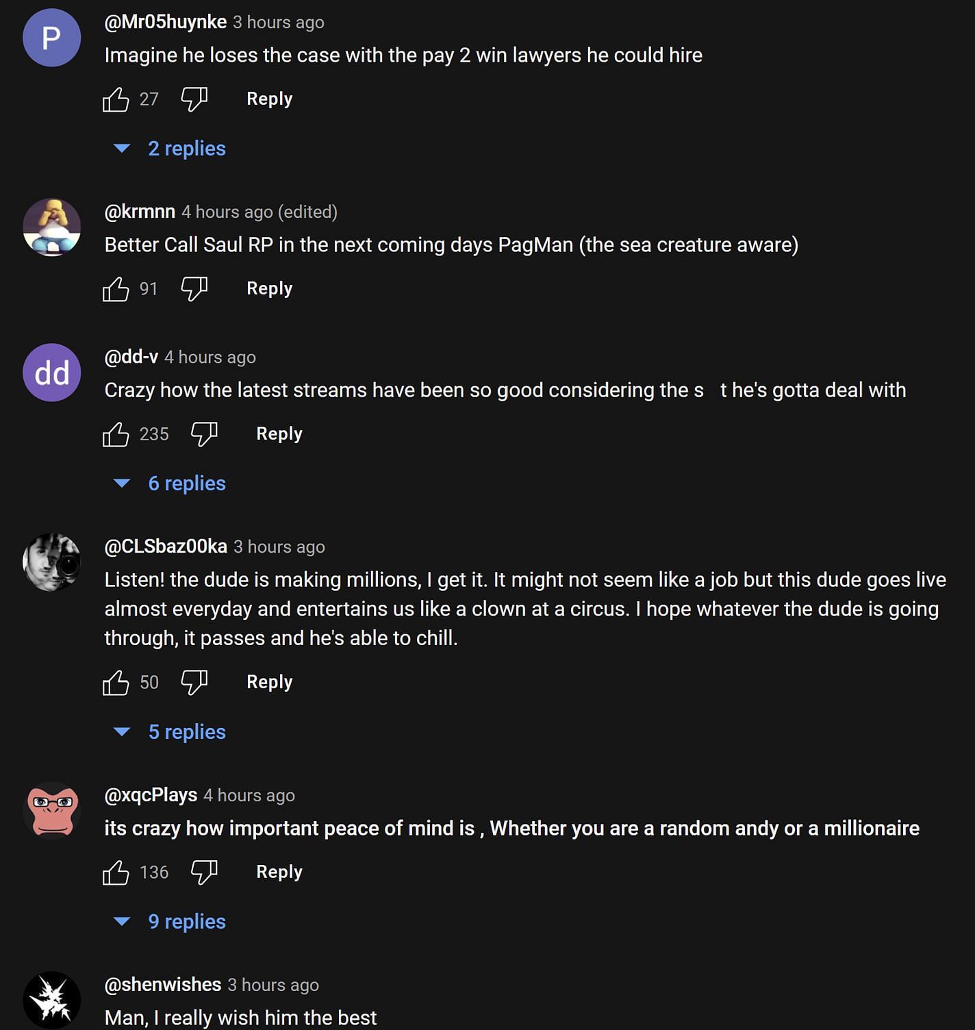 Fans in the YouTube comments section reacting to the streamer&#039;s conversation (Image via xQc Clips/YouTube)