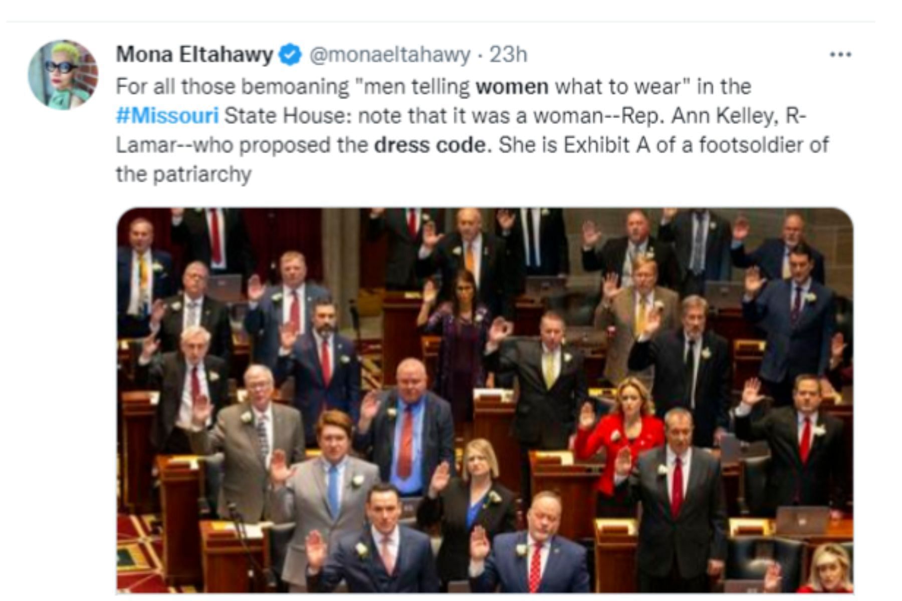 Mona Eltahawy reacts to Missouri lawmakers&#039; dress code amendment (Image via Twitter/@monaeltahawy)