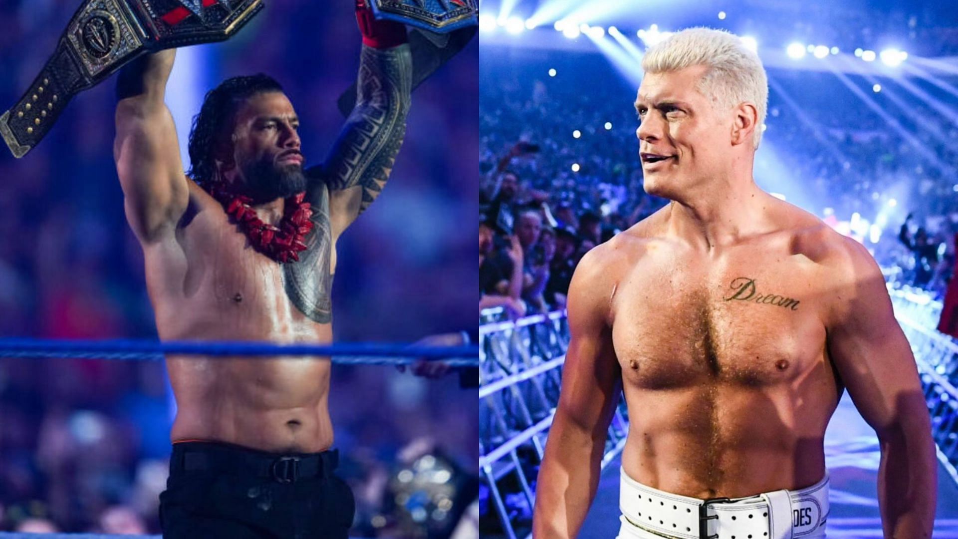 The Undisputed WWE Universal Champion Roman Reigns (left) and Cody Rhodes (right)