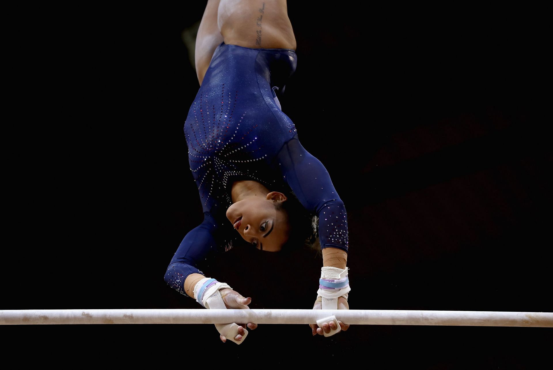 Elissa Downie competes in the Women&#039;s Uneven Bar Qualification at the 2018 FIG Artistic Gymnastics Championships 