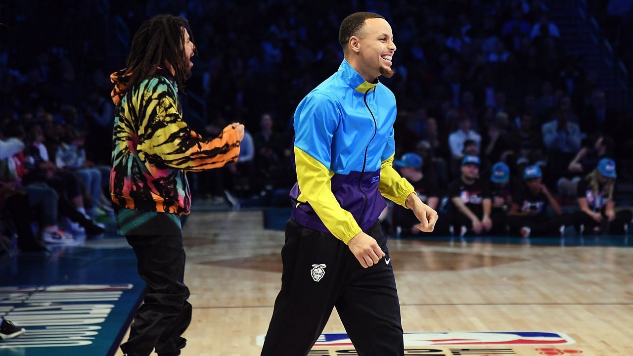 J. Cole with Steph Curry at the 2019 NBA All-Star Weekend