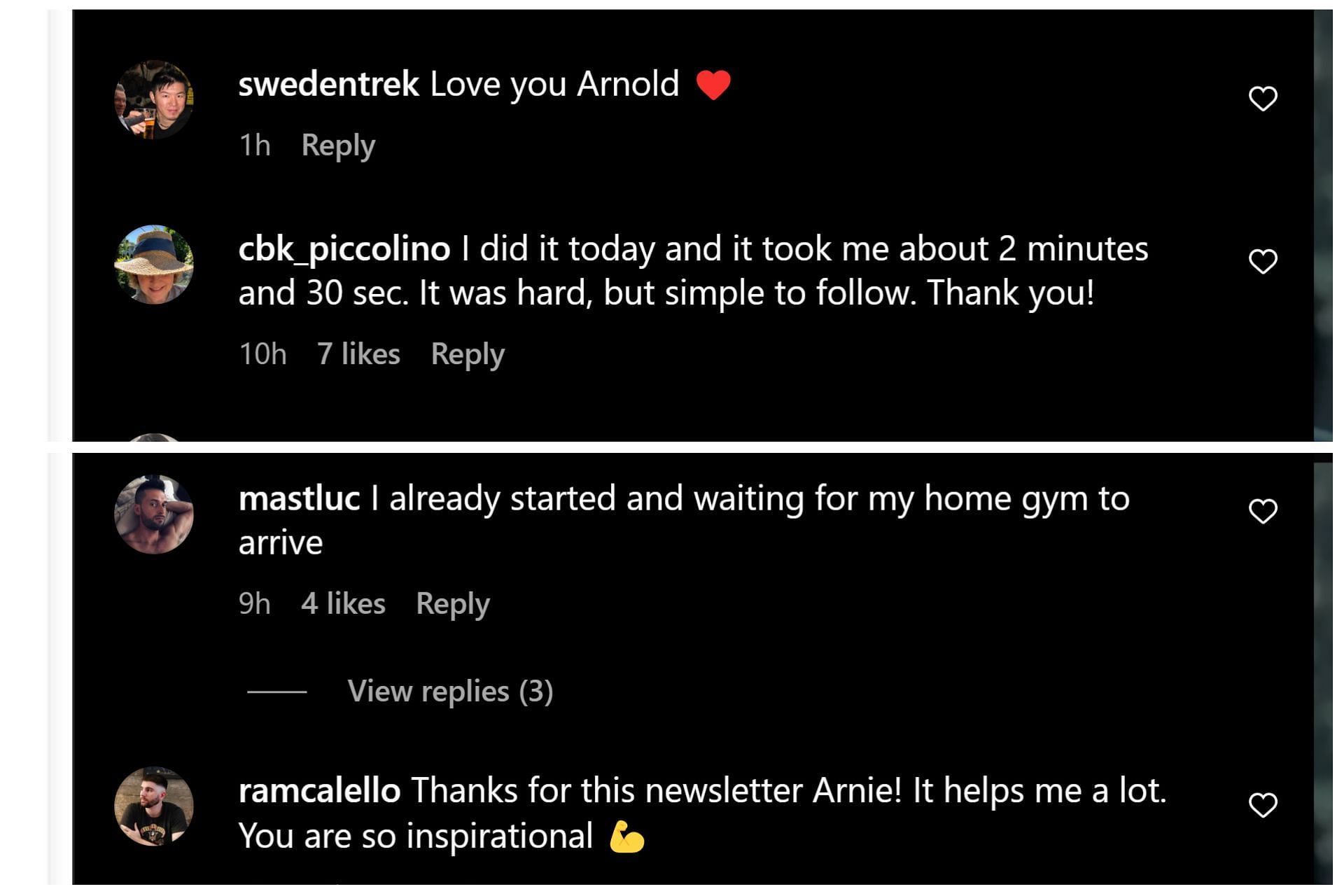 Arnold&#039;s fans rally behind him after his &#039;workout of the week&#039; advice on his Instagram page (Image via Instagram/@schwarzenegger)