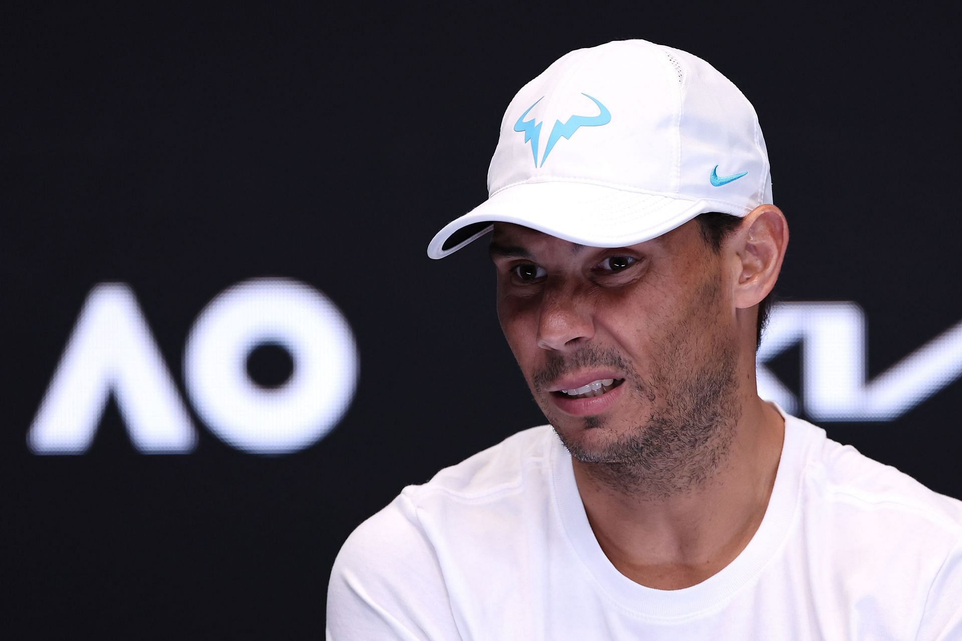 Rafael Nadal pictured during a press conference at the 2023 Australian Open - Day 3.