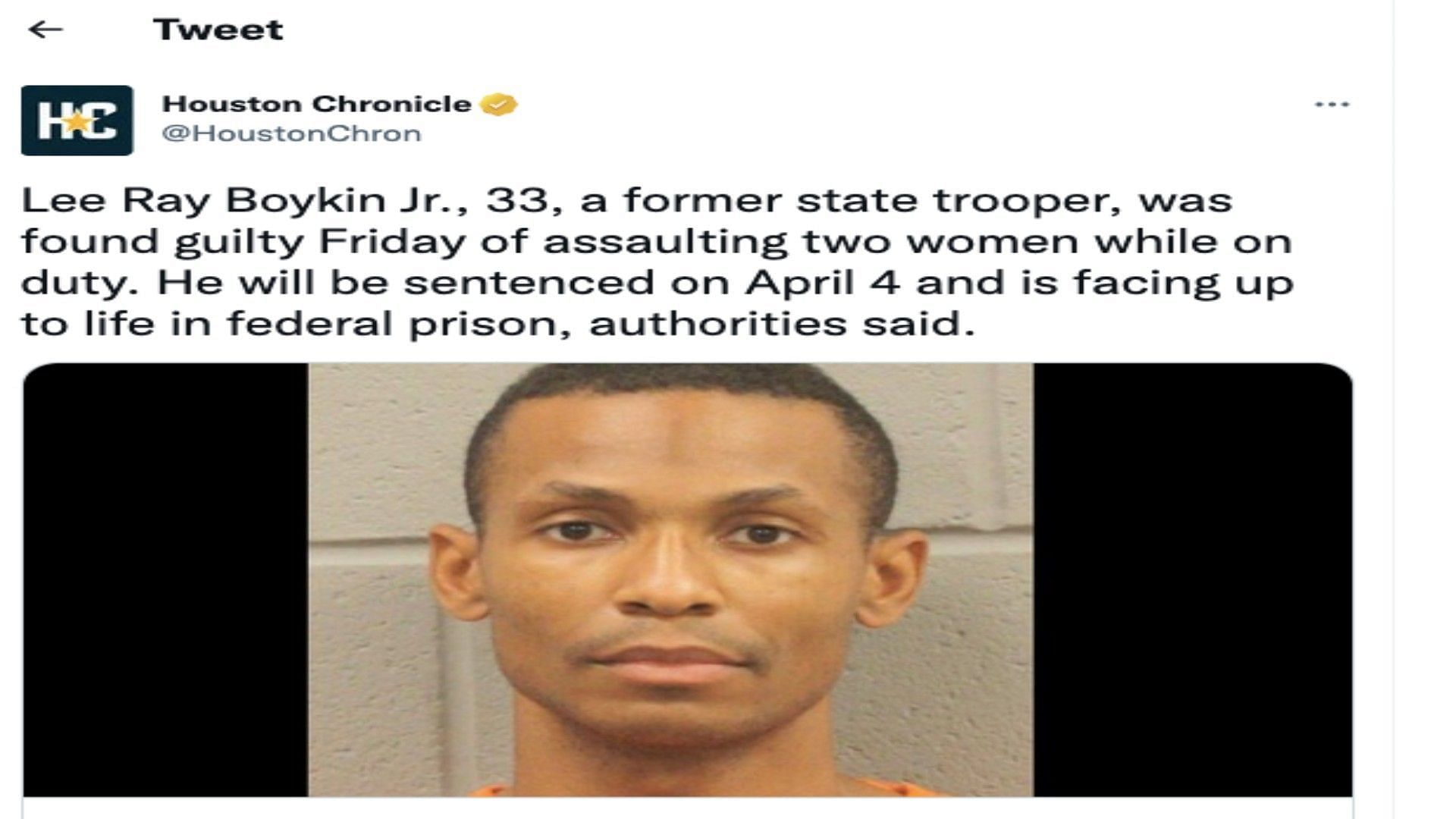 He was sentenced on April 4 (Image screenshot via Twitter)