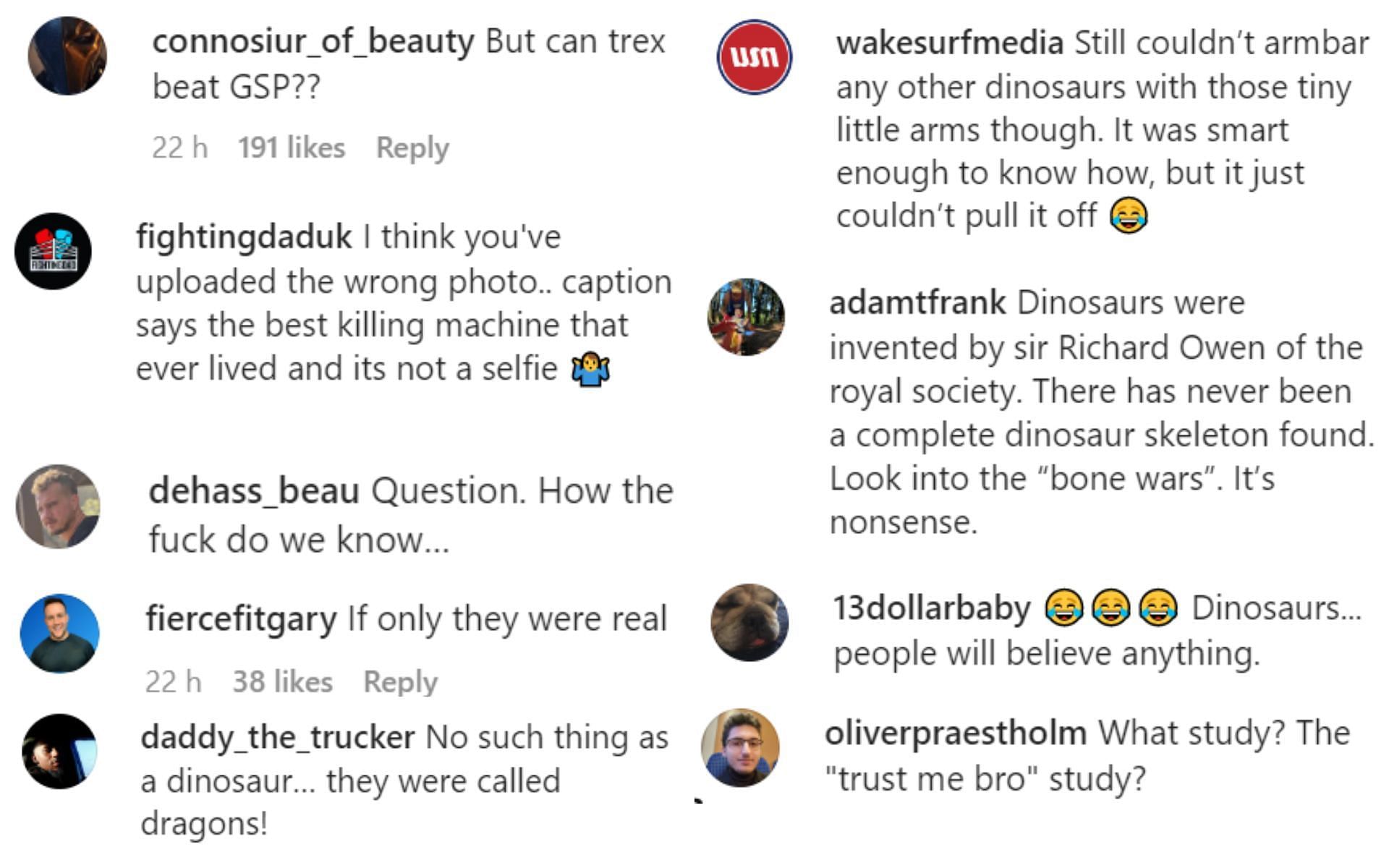 Fans comment on Georges St-Pierre&#039;s post about dinosaurs [via Instagram @georgesstpierre]