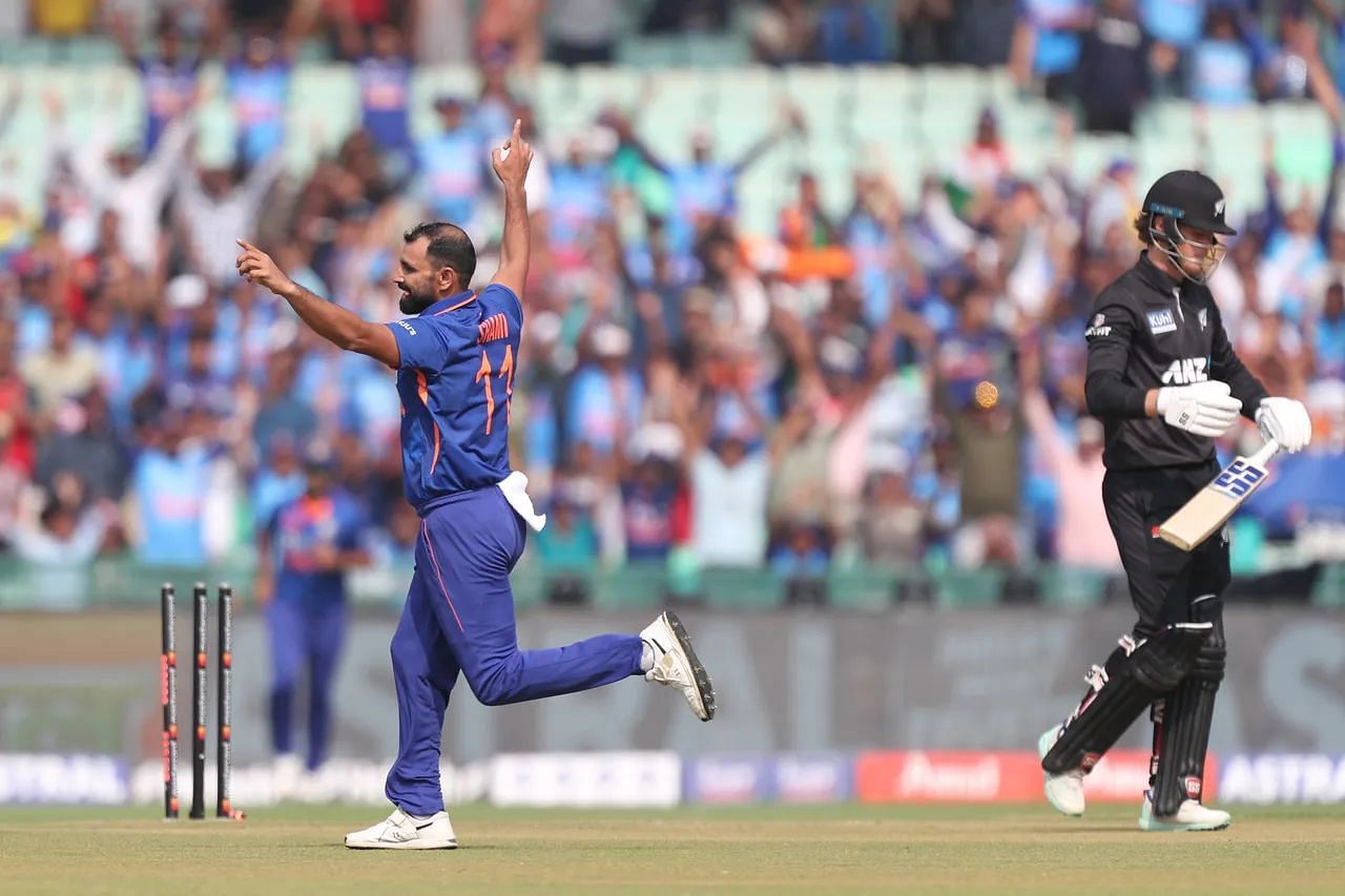 Mohammad Shami castled Finn Allen to give India their first breakthrough. [P/C: BCCI]