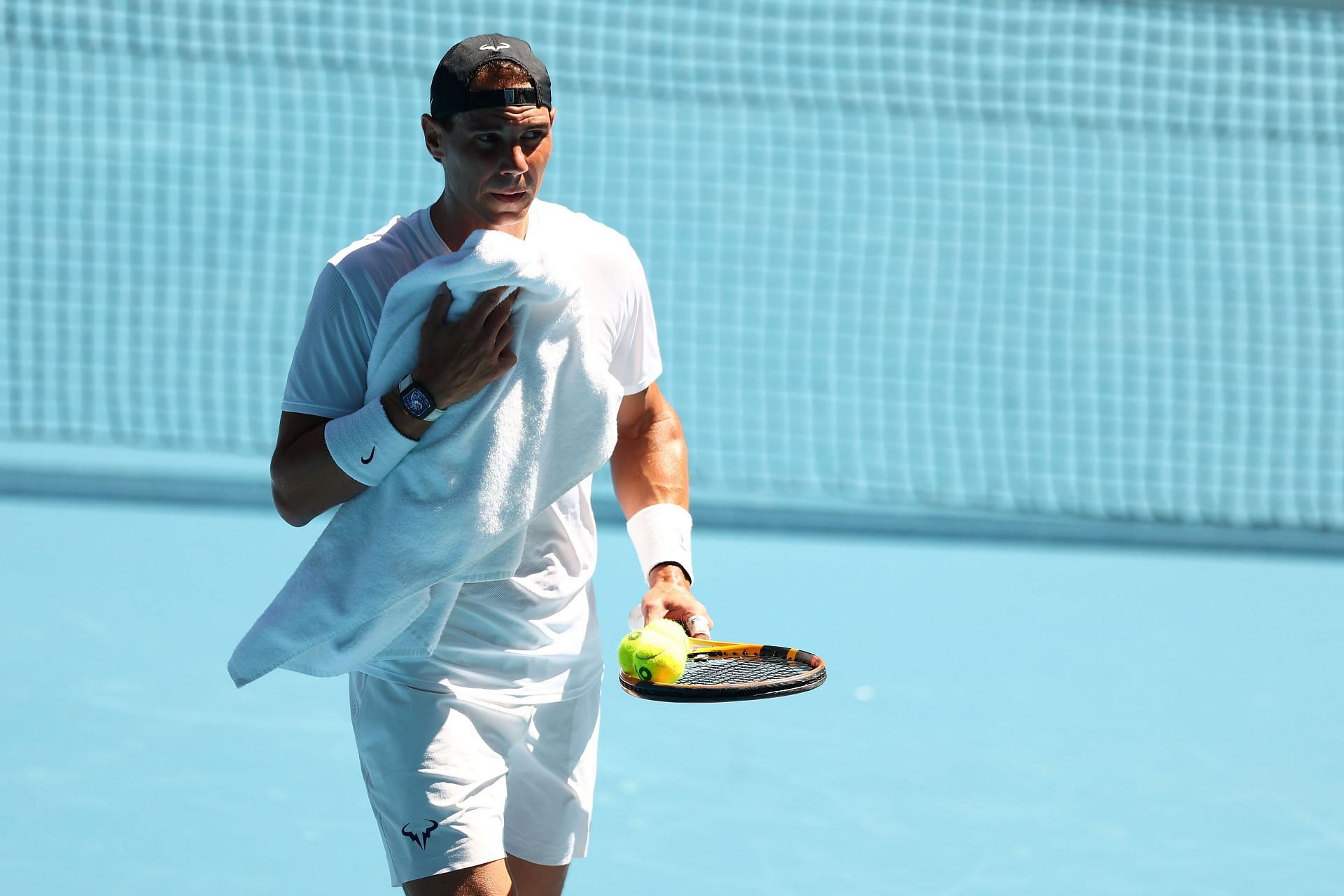 Rafael Nadal practices ahead of the 2023 Australian Open.