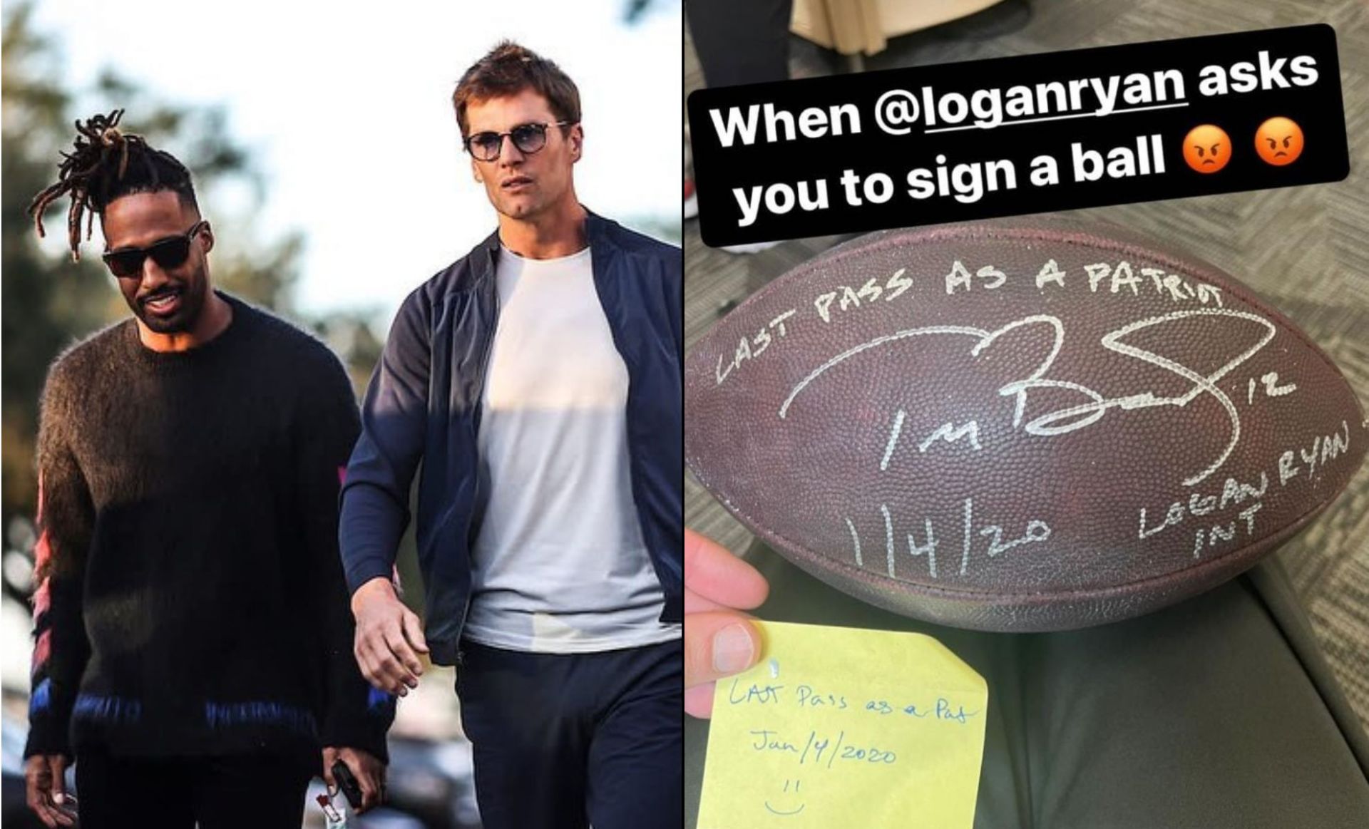 Tom Brady signs last ball he threw as a Patriot, which was intercepted by  his Bucs teammate