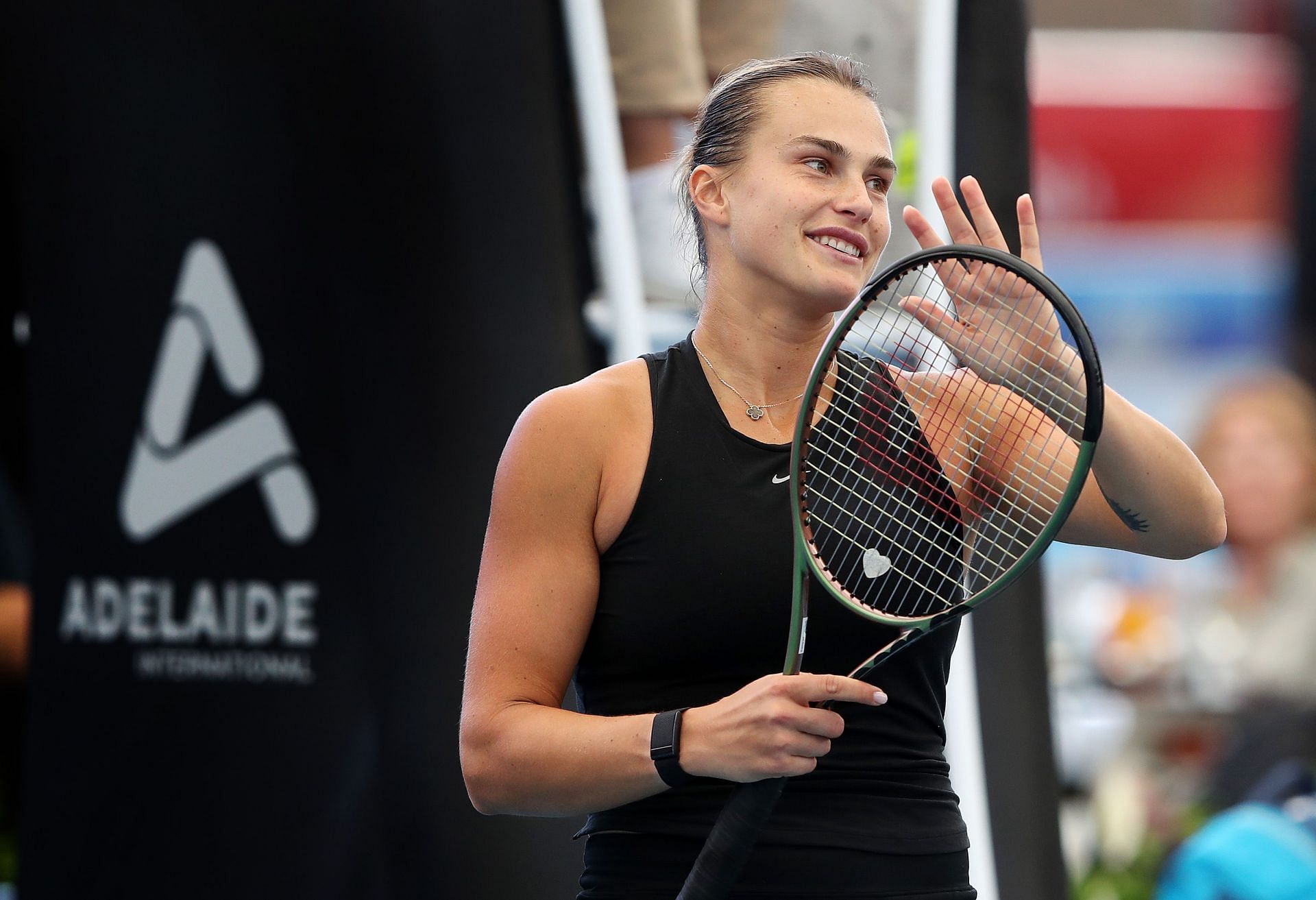 Sabalenka waves to the crowd after winning her semifinal at the 2023 Adelaide International 1