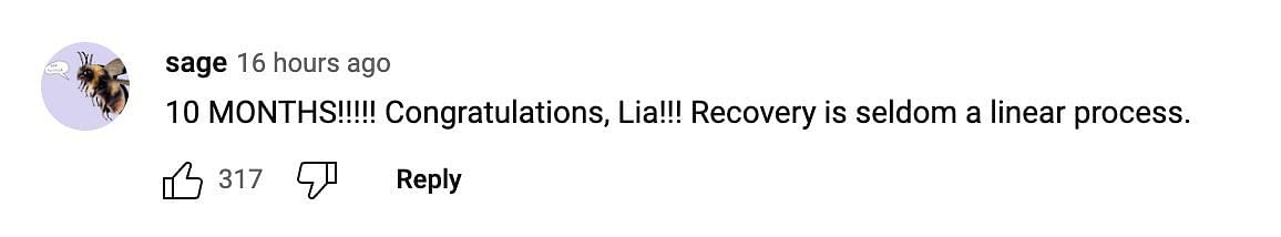 Social media users congratulate Lia Marie on being sober for 10 months now. (Image via YouTube)