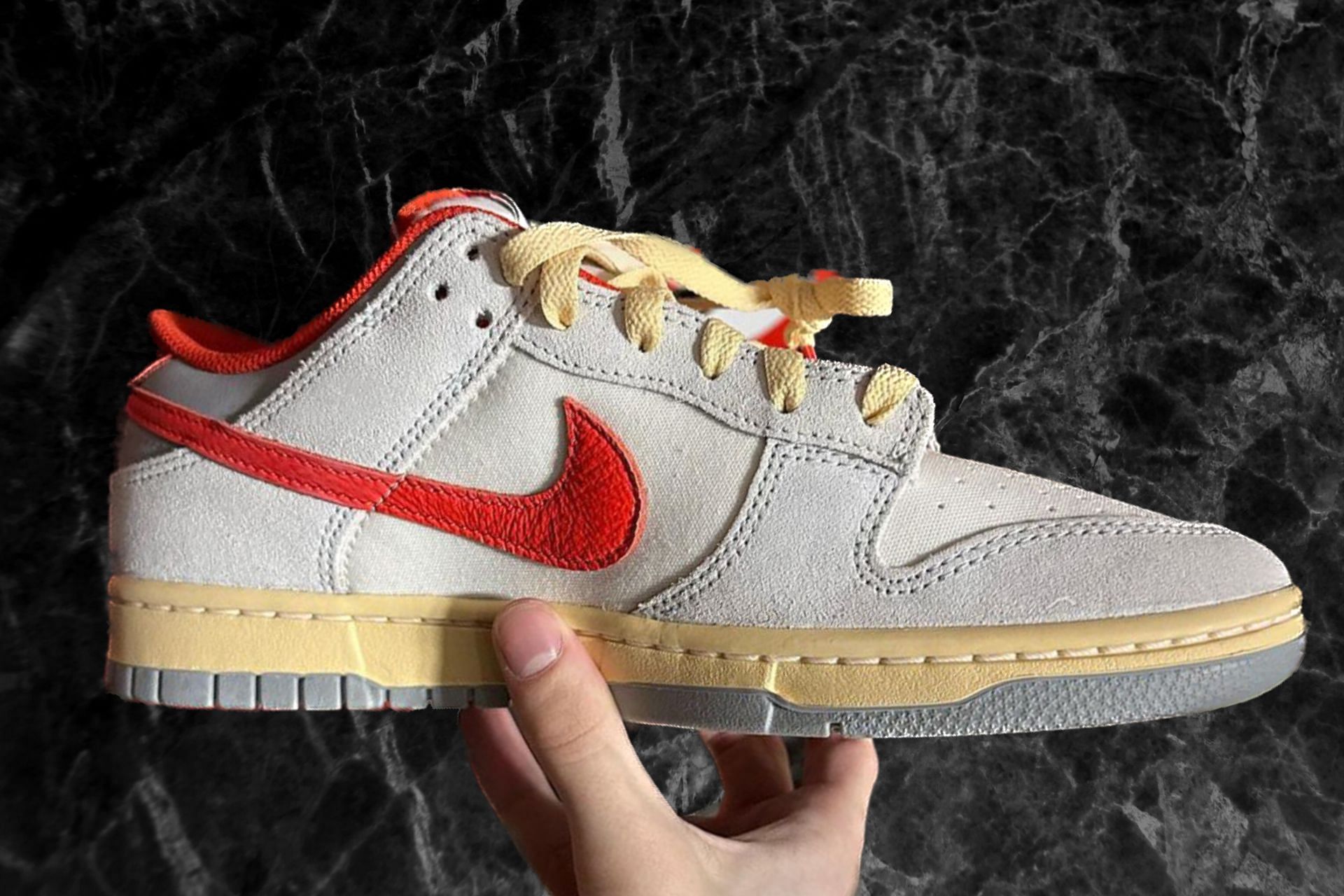 Nike Dunk Low Athletic Department Photon Dust Picante Red shoes (Image via Instagram/@masterchefian)