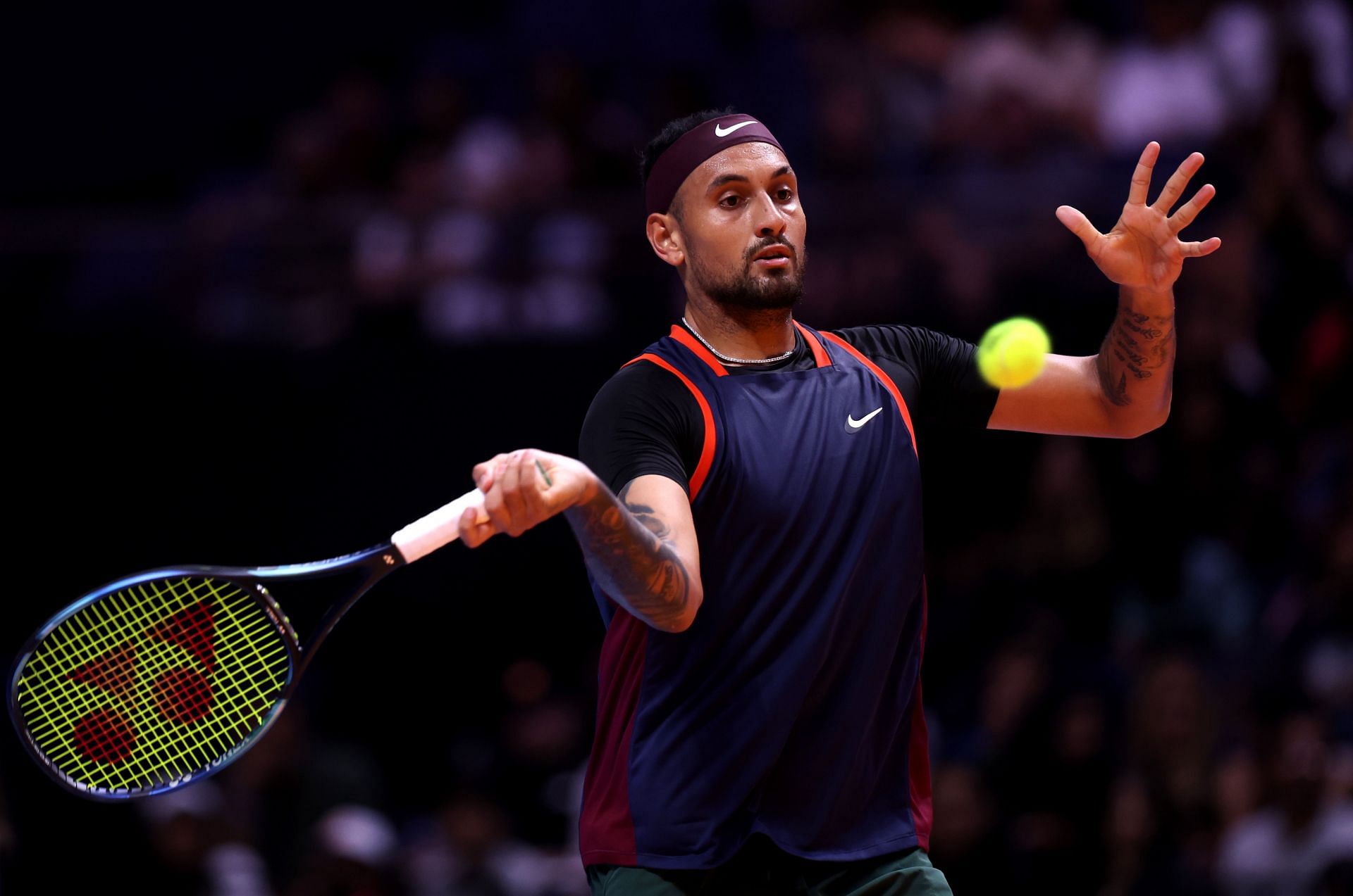 Nick Kyrgios in action at the World Tennis League 2023 in Dubai