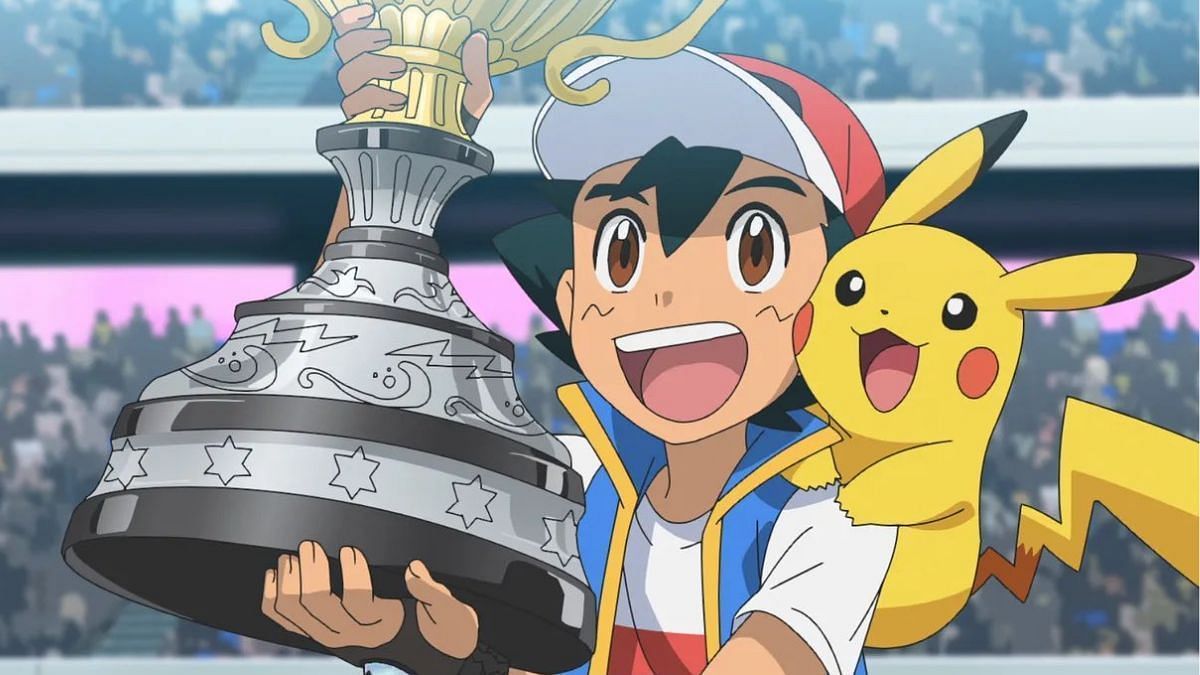 Ash and Pikachu after winning the Pokémon World Championships (Image via OLM Digital