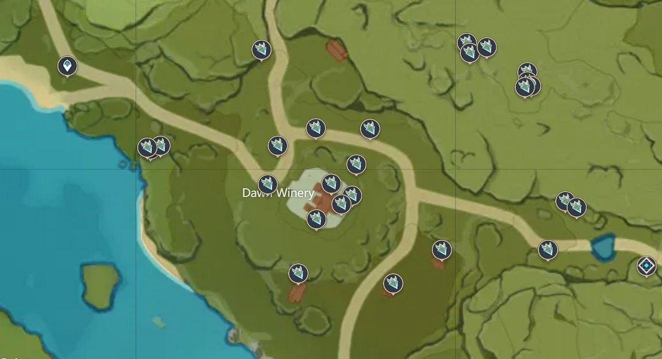Location of Anemo Crystalflies near Dawn Winery (Image via HoYoLab)