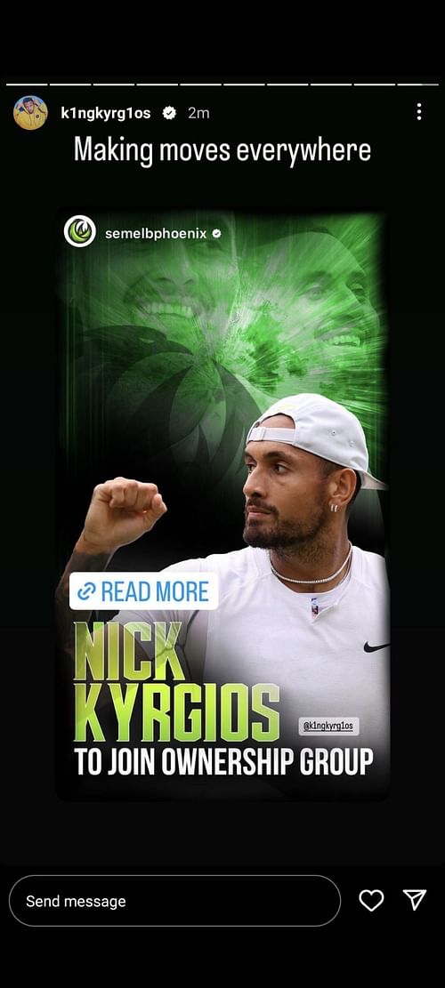 Nick Kyrgios on his Instagram Story