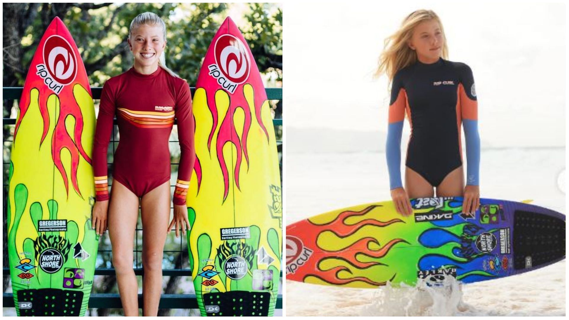 15-year-old Erin Brooks with her surfing board (via instagram)