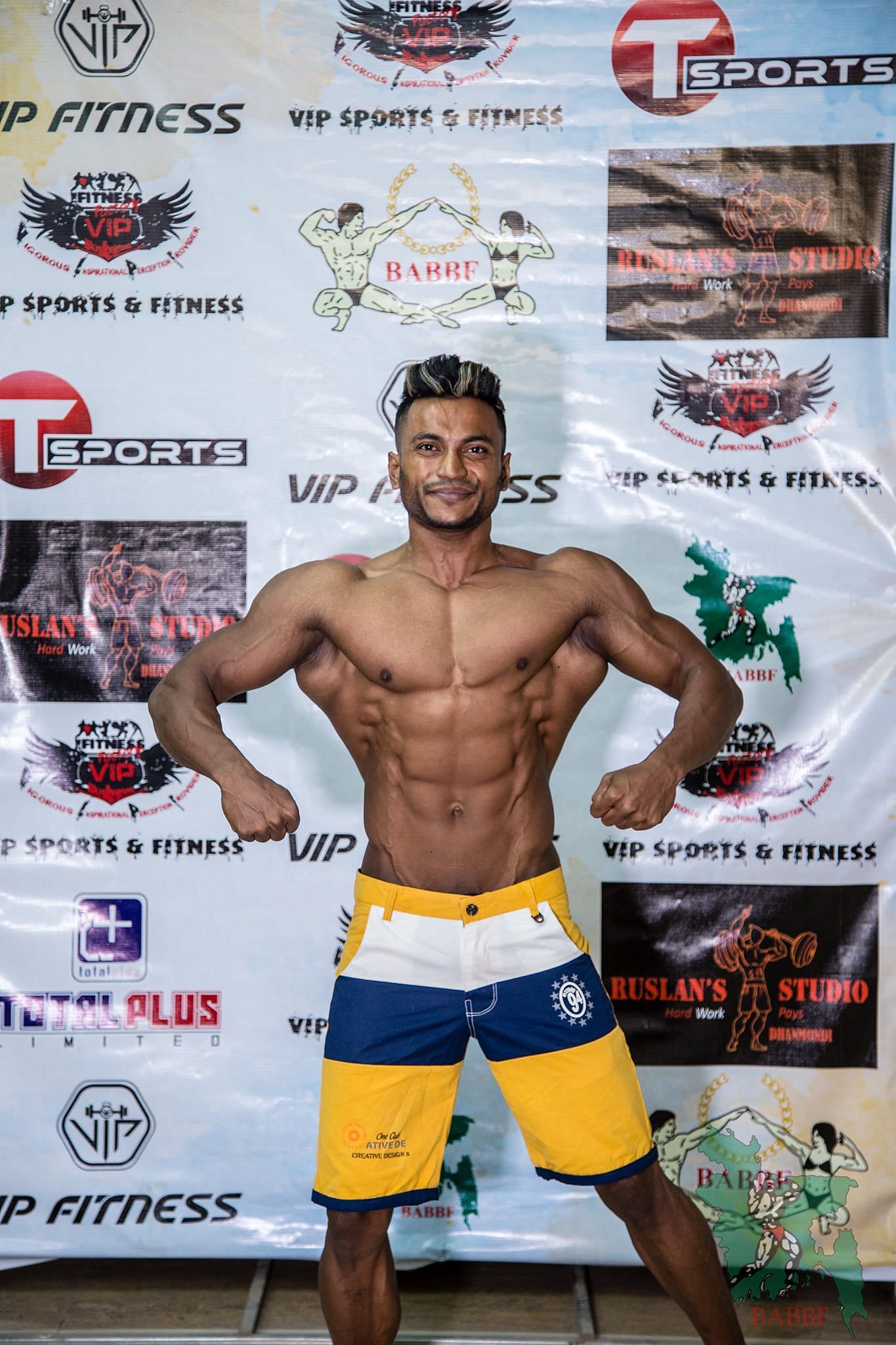 Shuvo poses at the BABBF National Championships 2020: Image via Facebook (Bangladesh Bodybuilding Federation)