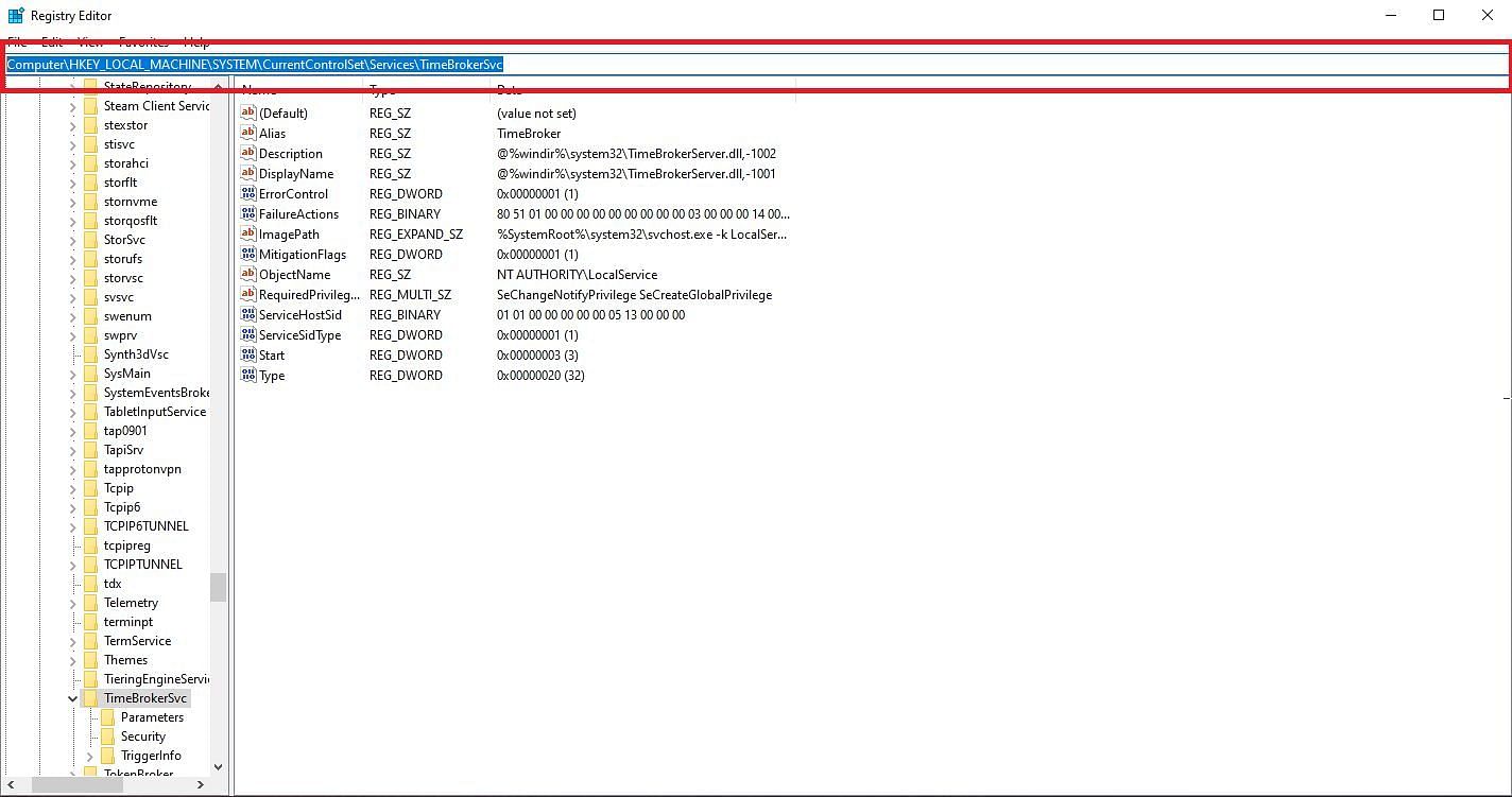 Registry Editor address bar (Image via Microsoft)