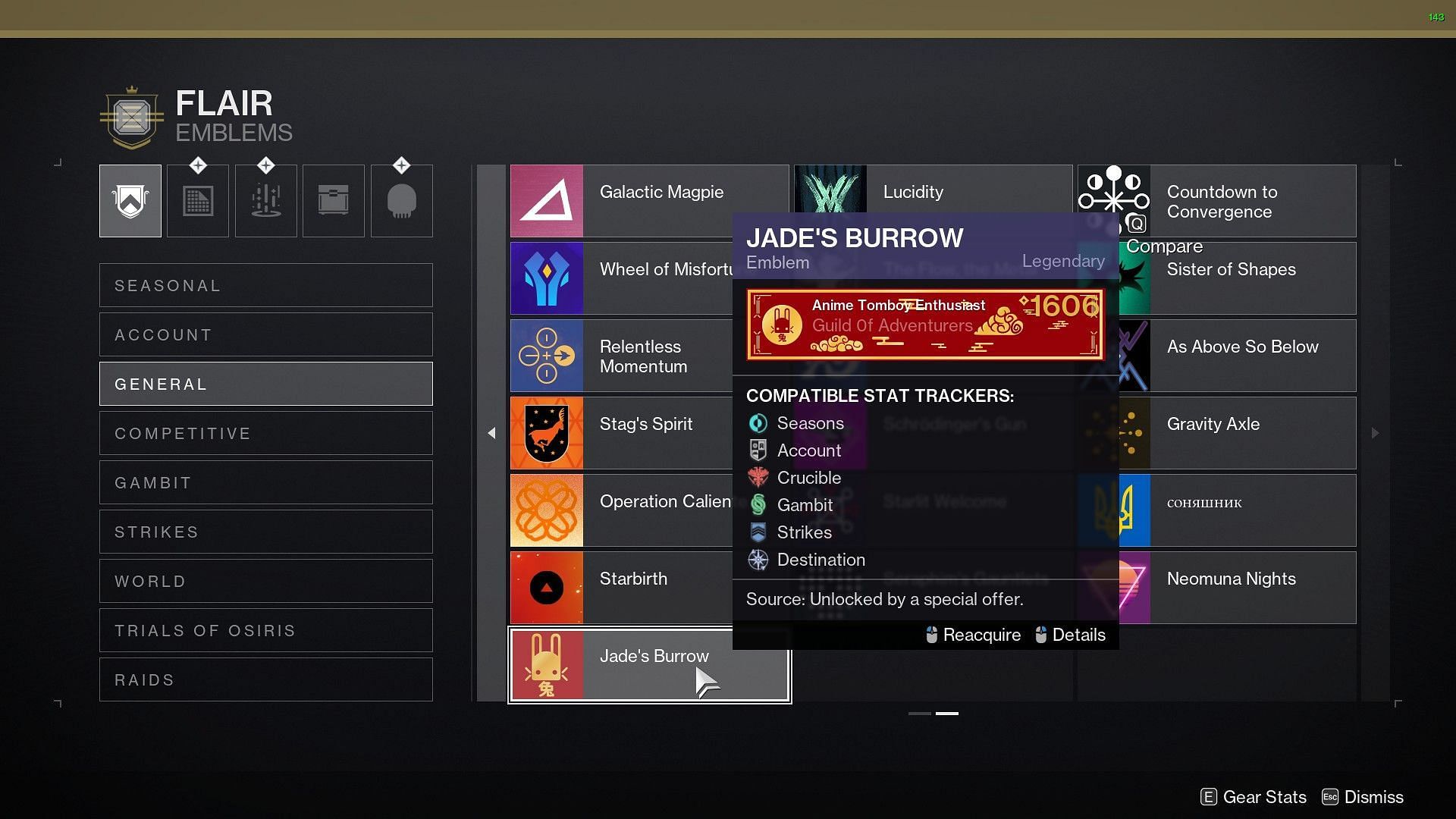 Jade&#039;s Burrow emblem in-game (Image via Destiny 2)