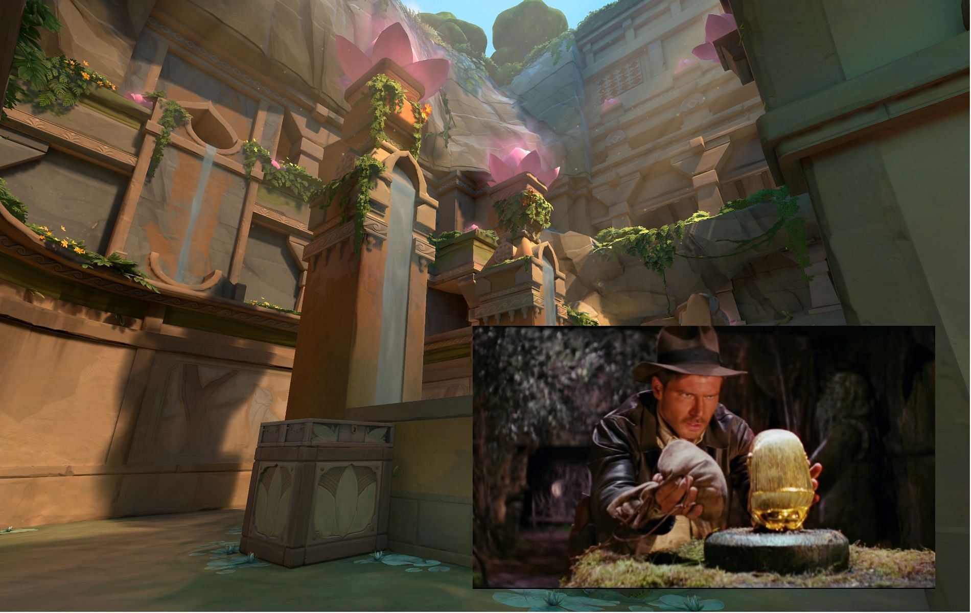 How did Valorant embrace an iconic Indiana Jones moment in its newest map Lotus? (Image via Riot Games / Walt Disney)