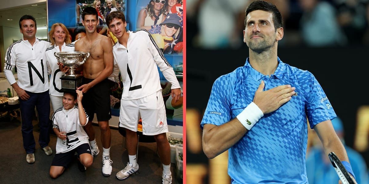 Novak Djokovic [R] hopes his parents bring him fortune at the 2023 Australian Open