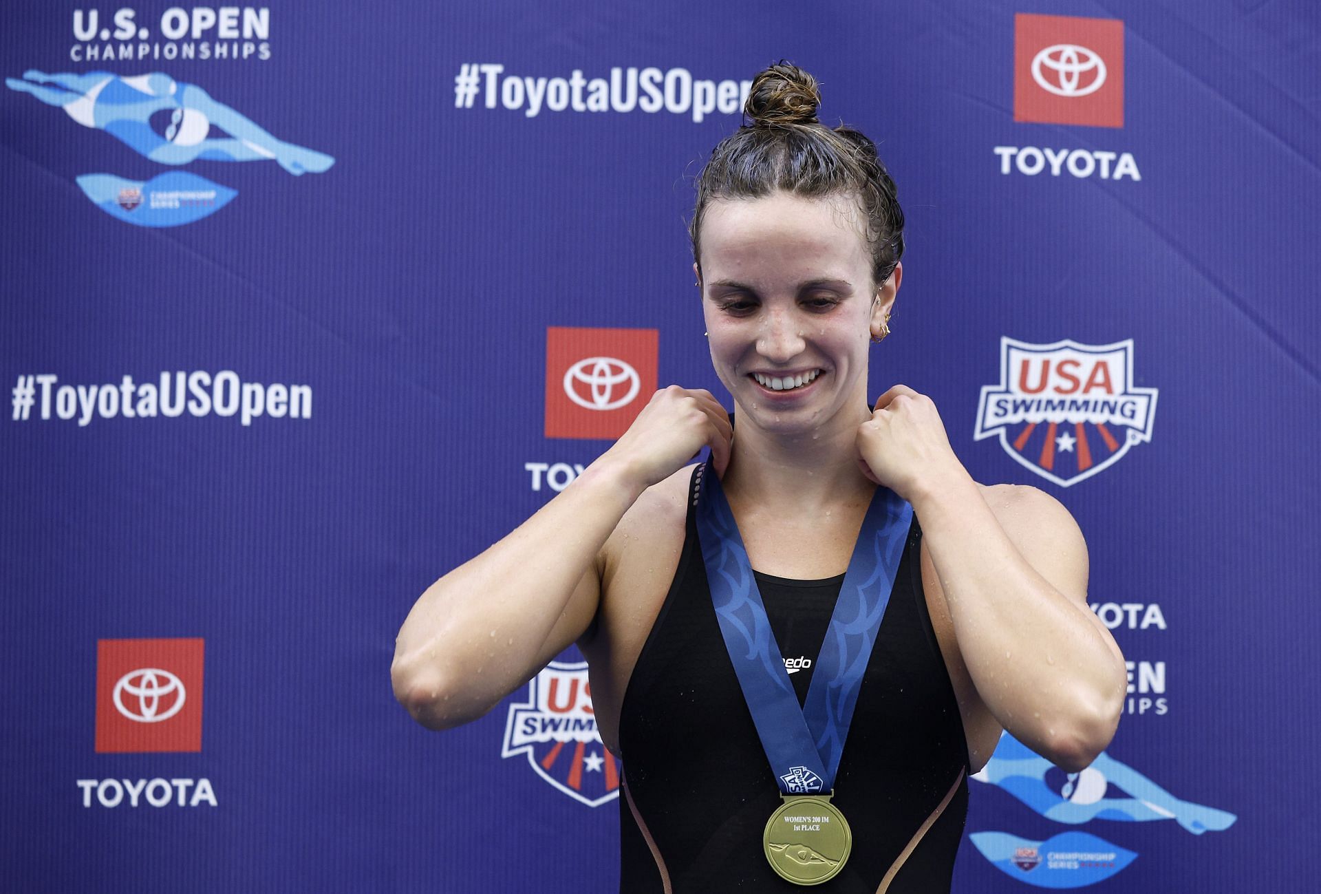 Regan Smith reacts after winning the Women&#039;s 200m Individual Medley Final during the Toyota U.S. Open Championships at Greensboro Aquatic Center on December 01, 2022 in Greensboro, North Carolina. (Photo by Jared C. Tilton/Getty Images)