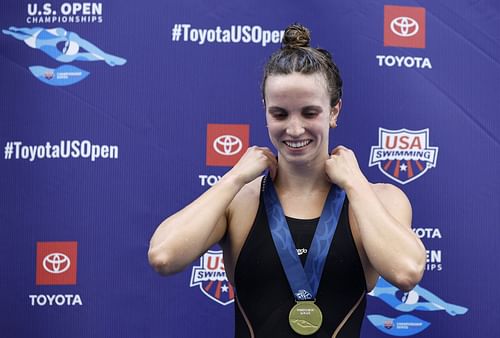 Regan Smith reacts after winning the Women's 200m Individual Medley Final during the Toyota U.S. Open Championships at Greensboro Aquatic Center on December 01, 2022 in Greensboro, North Carolina. (Photo by Jared C. Tilton/Getty Images)