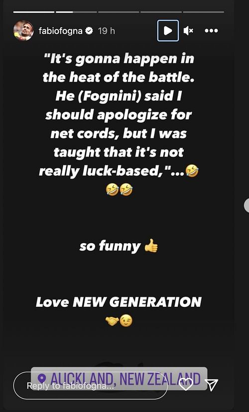 Fabio Fognini's Instagram story