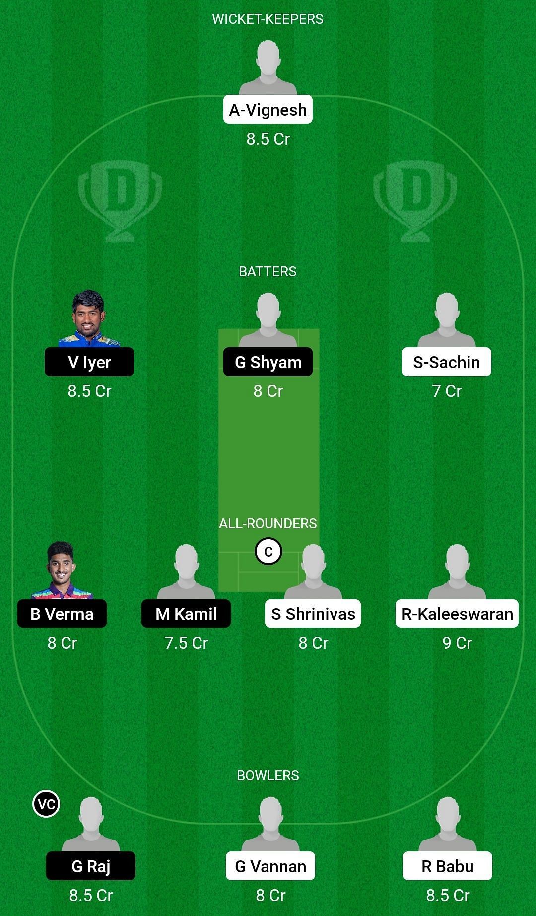 Dream11 Team for Pachaiyappas College vs SRMIST Kattankulathur - TNCA Future Talents T20.