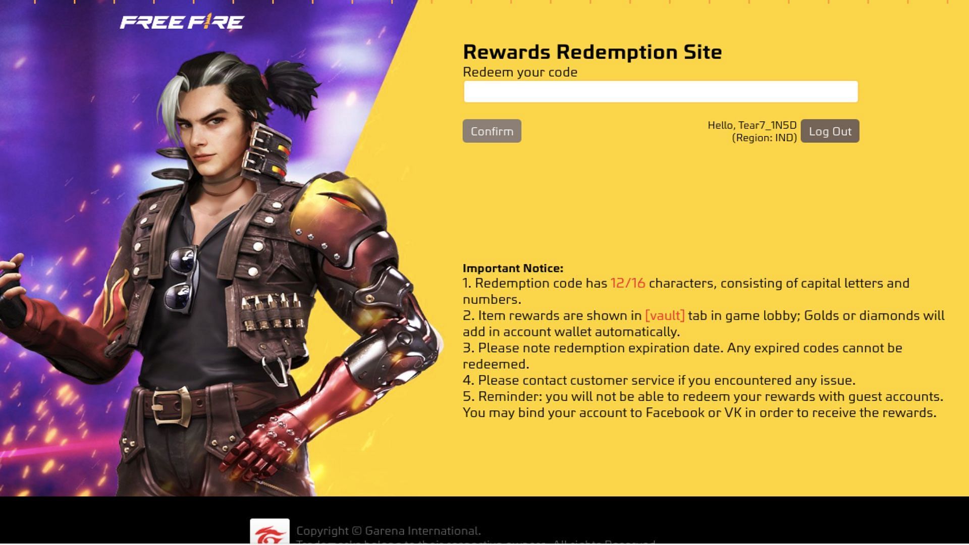 Players can use active redeem codes on the Rewards Redemption Website to get a wide range of rewards (Image via Garena)