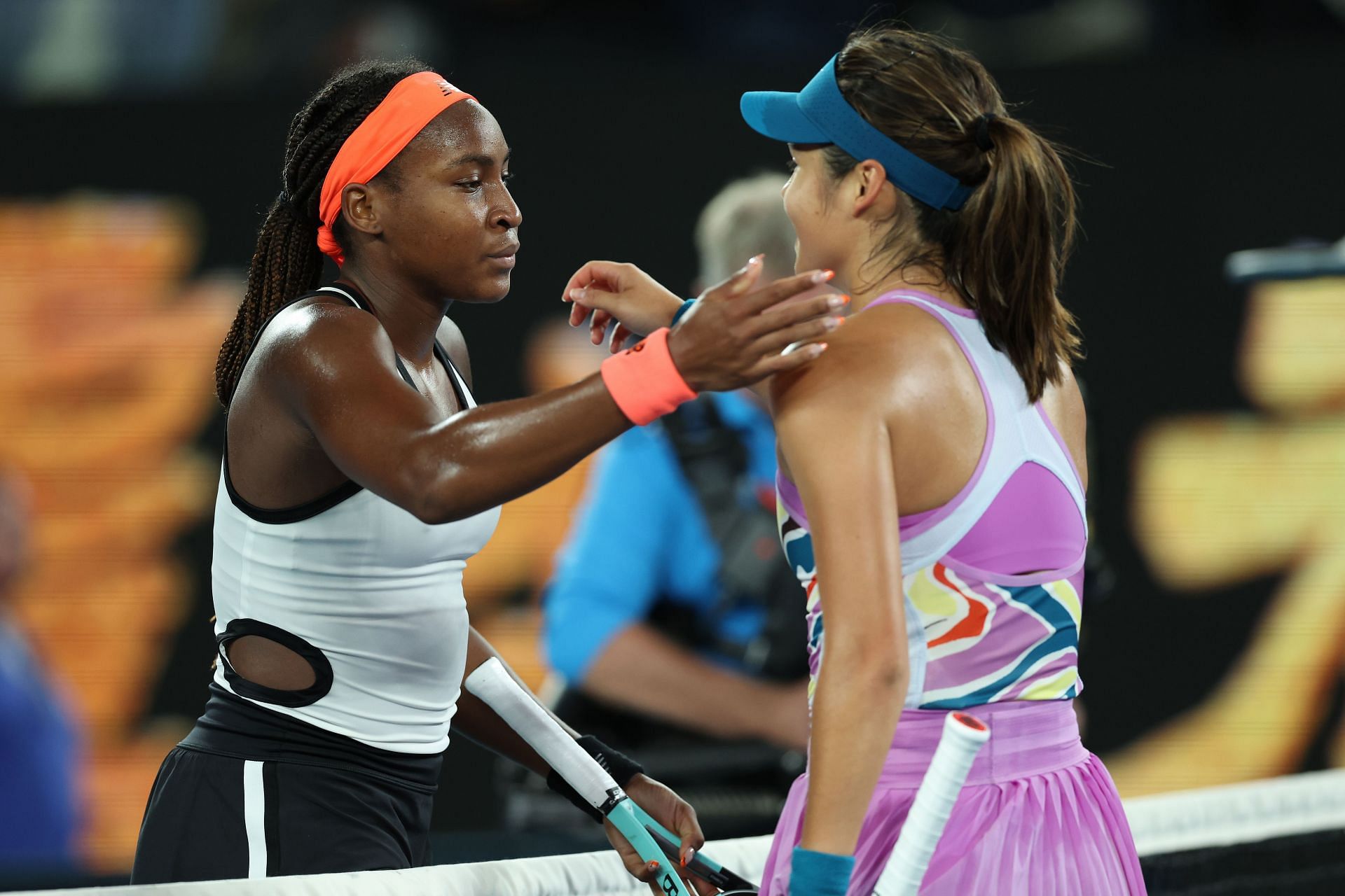 Coco Gauff and Emma Raducanu pictured at the 2023 Australian Open - Day 3.