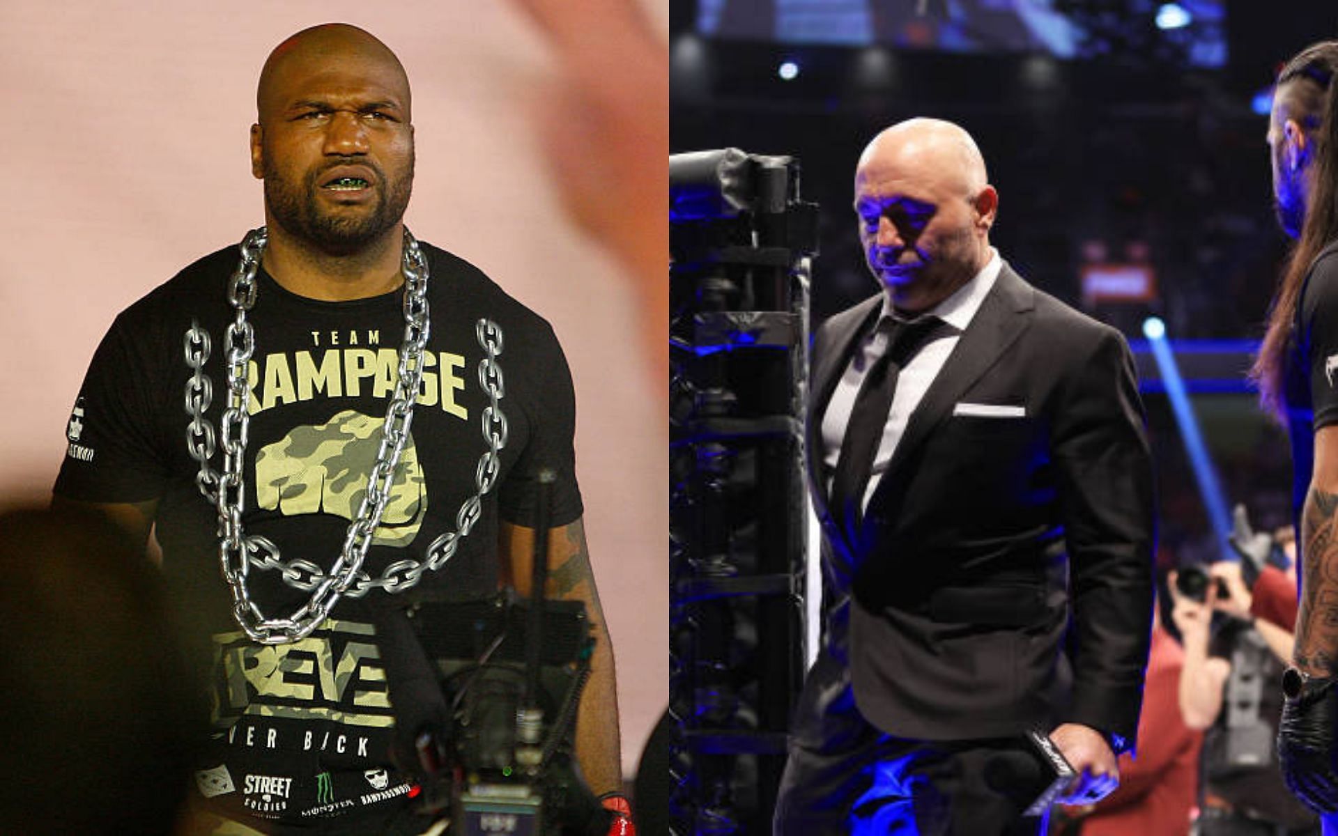 Rampage Jackson (left); Joe Rogan (right)