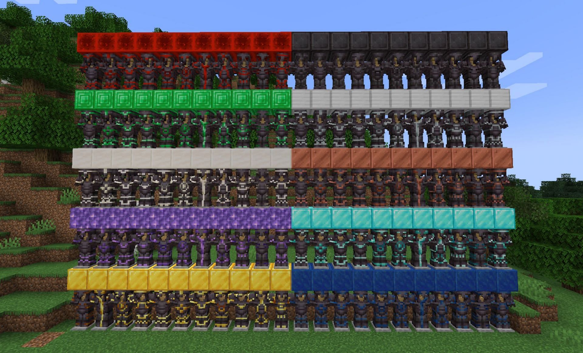 All of the new armor trim patterns & colors on netherite armor! :  r/Minecraft