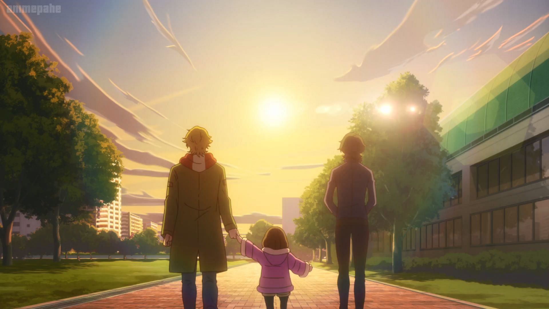 Kazuki, Miri, and Rei, as seen in episode 3 of Buddy Daddies (Image via P.A. Works)