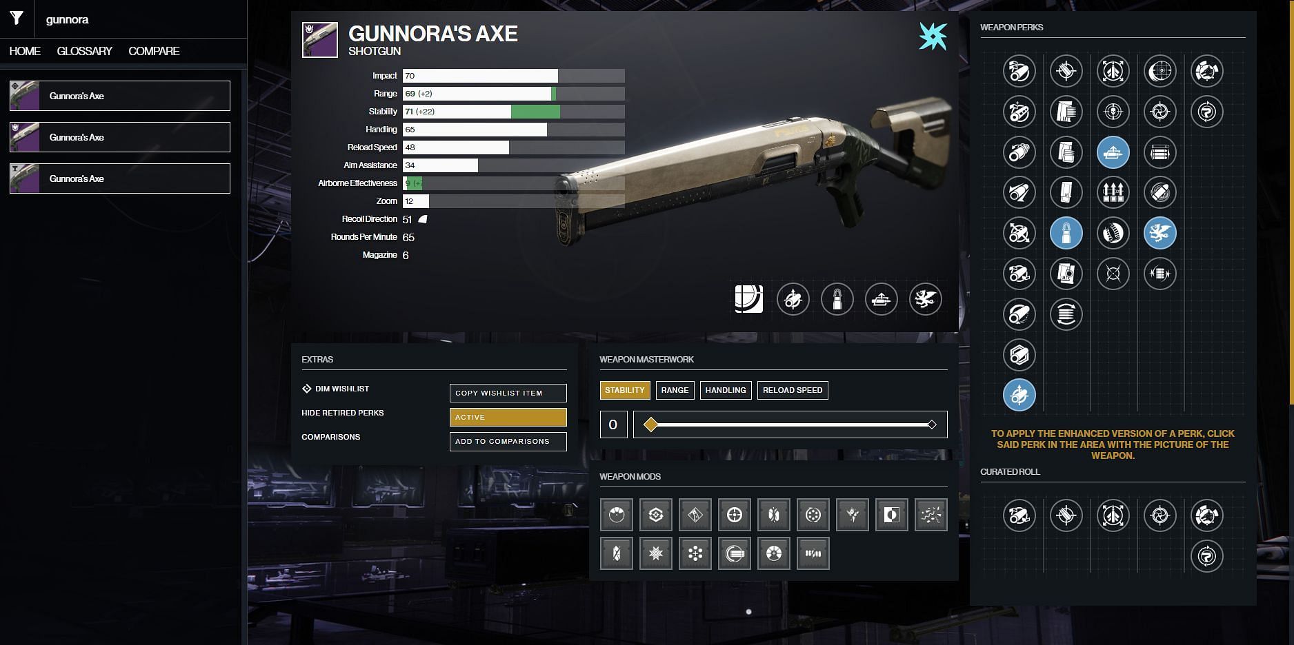 Gunnora&#039;s Axe PvE god roll (Image via Destiny 2 Gunsmith)