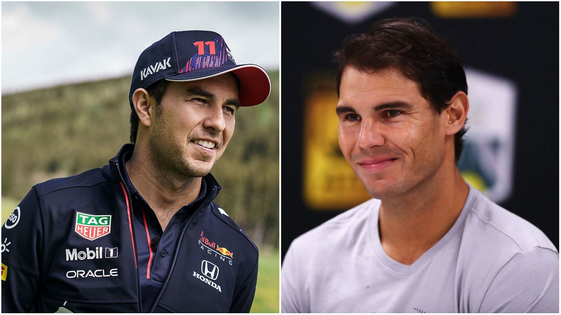 Sergio Perez (L) has now challenged Rafael Nadal (R) in a race away from the asphalt