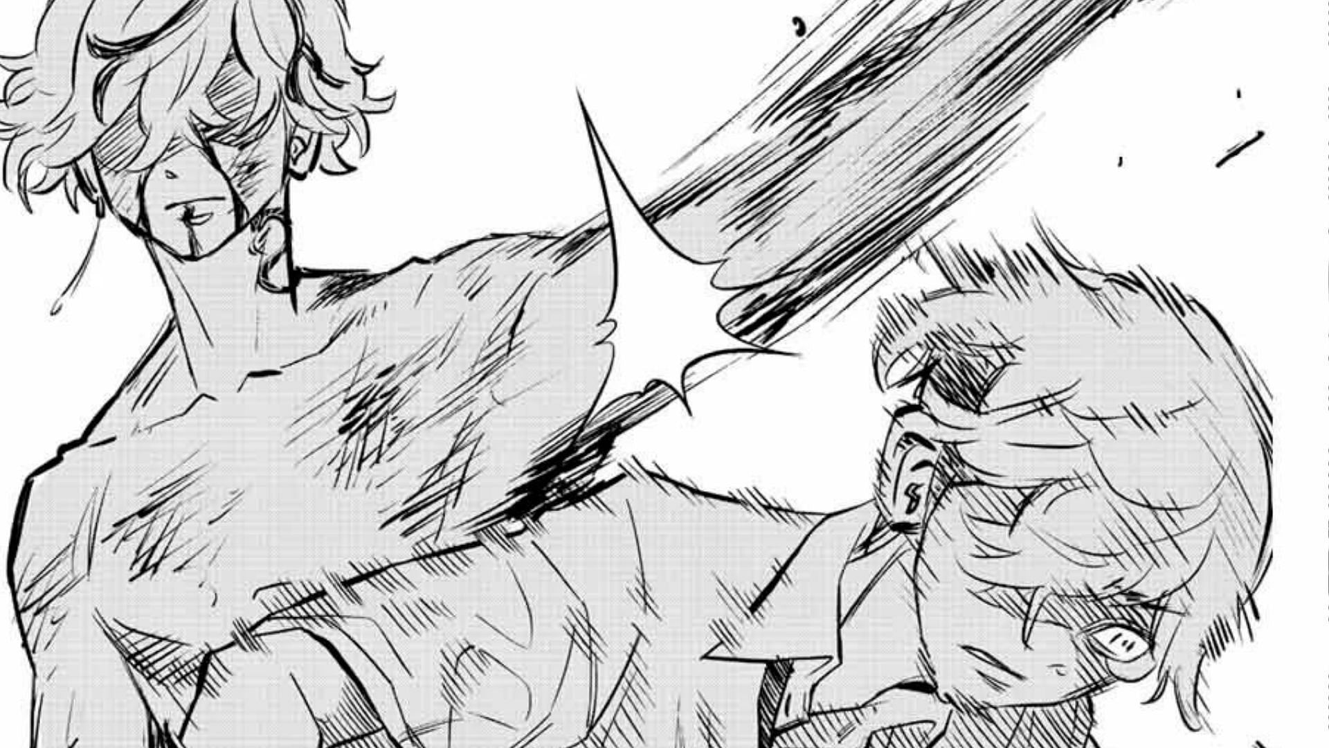 Ryusei Sato hitting Chifuyu in the back in Tokyo Revengers spinoff chapter 13 (Image via Kodansha)