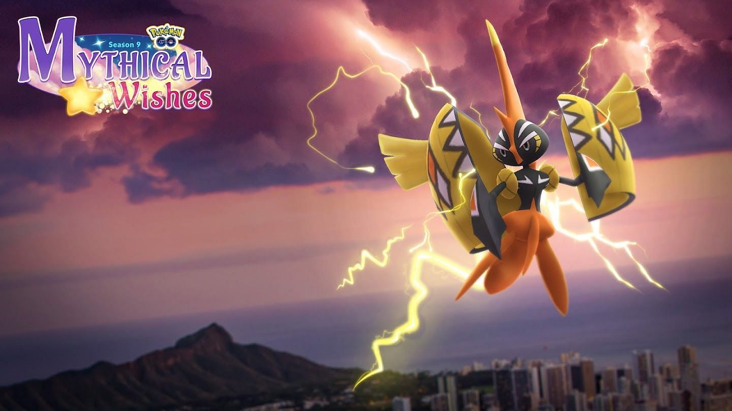 Official artwork for the Crackling Voltage event in Pokemon GO featuring Tapu Koko (Image via Niantic)