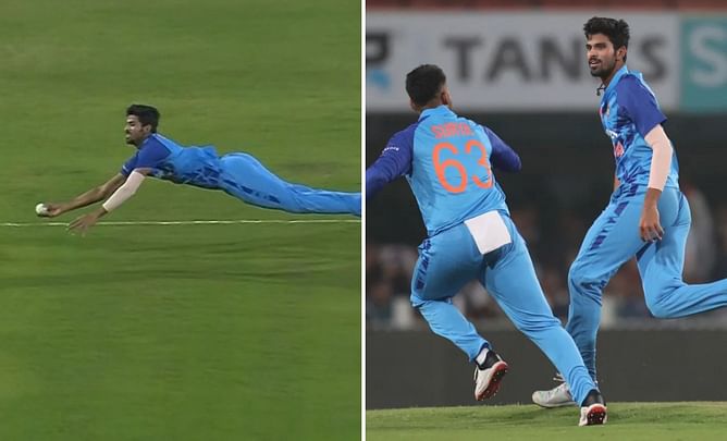 [Watch] Washington Sundar dives full-length on his right to dismiss Mark Chapman for a duck
